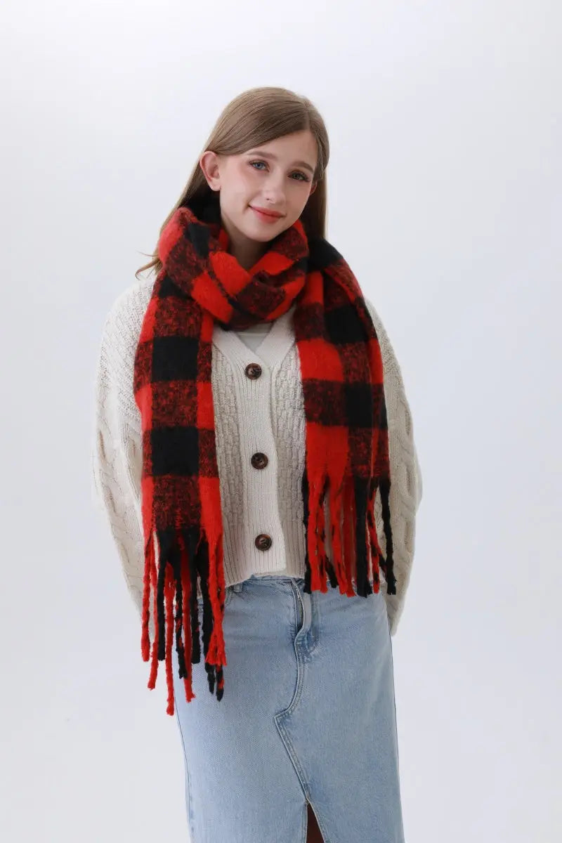 Classic Striped & Checkered Scarf – Timeless Fringe Elegance🧣✨