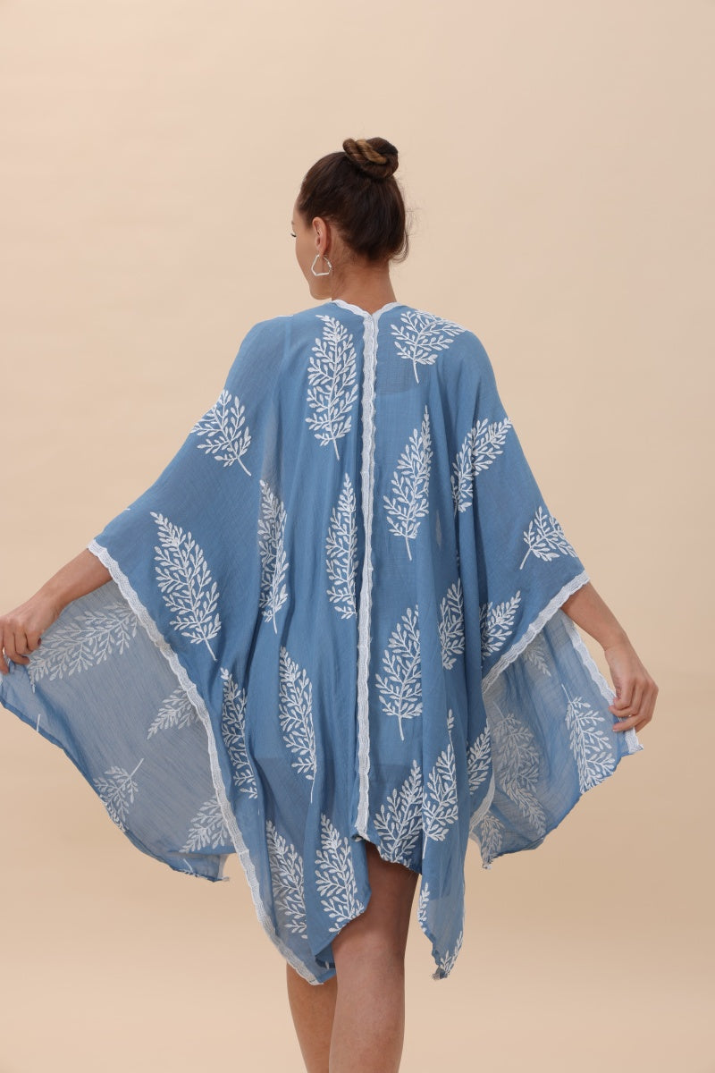 Botanical Leaf Embroidered Kimono Cardigan Boho Clothing and Accessories