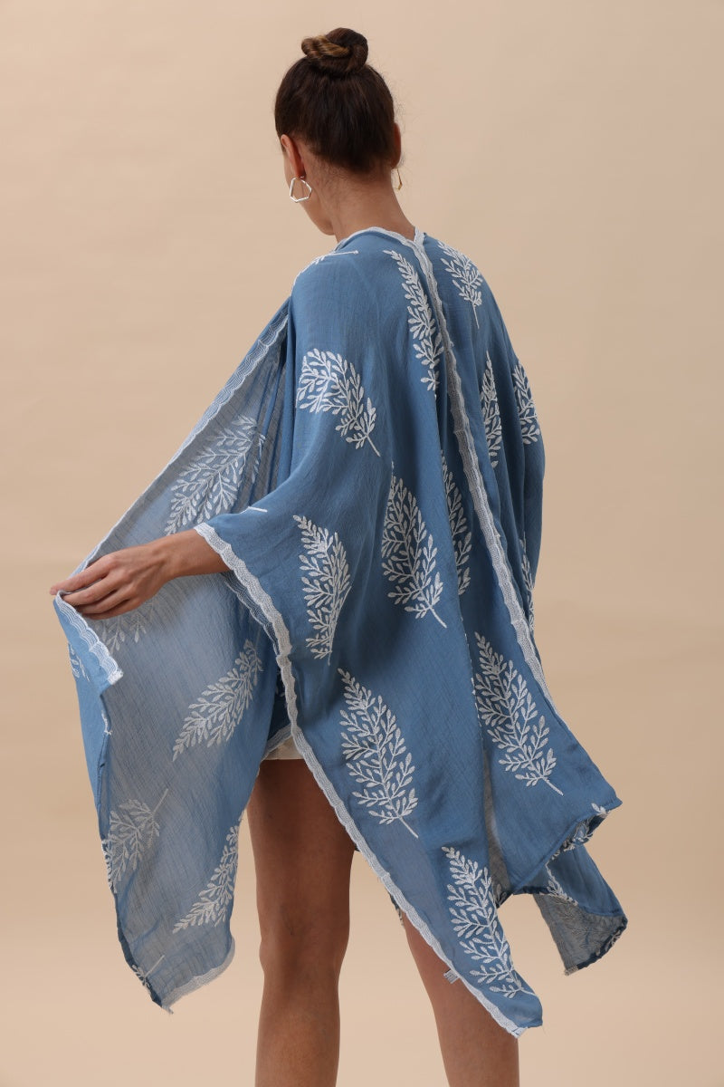 Botanical Leaf Embroidered Kimono Cardigan Boho Clothing and Accessories