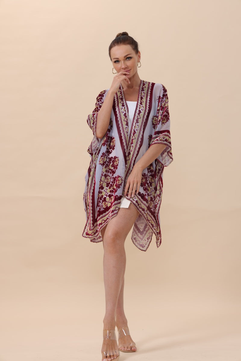 Opulent Velvet & Sheer Rose Kimono – Romantic Elegance🌹✨ Leto Collection