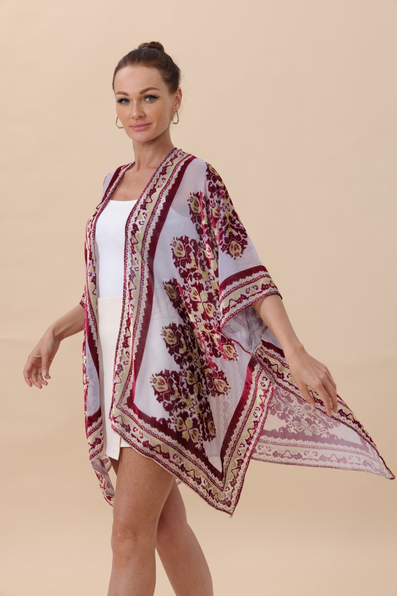 Opulent Velvet & Sheer Rose Kimono – Romantic Elegance🌹✨ Leto Collection
