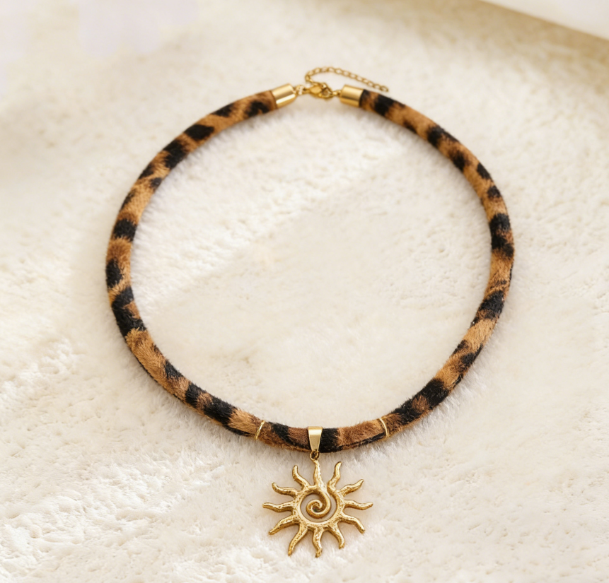 Leopard Print Ribbon Necklace