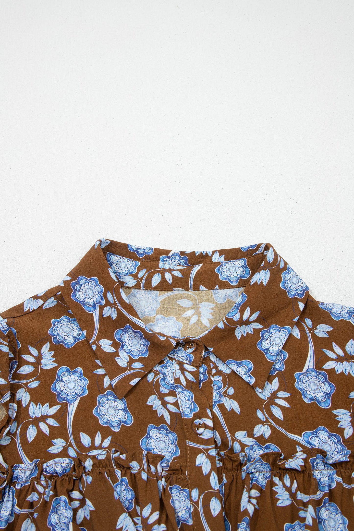 Floral Ruffle Shirt Collar Buttoned Long Sleeve Dress