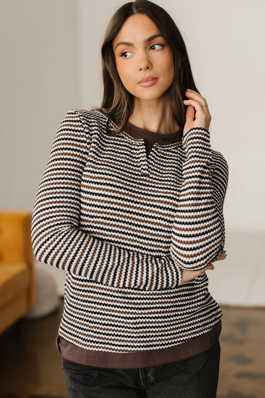 Stripe Textured Knit Long Sleeve T-Shirt