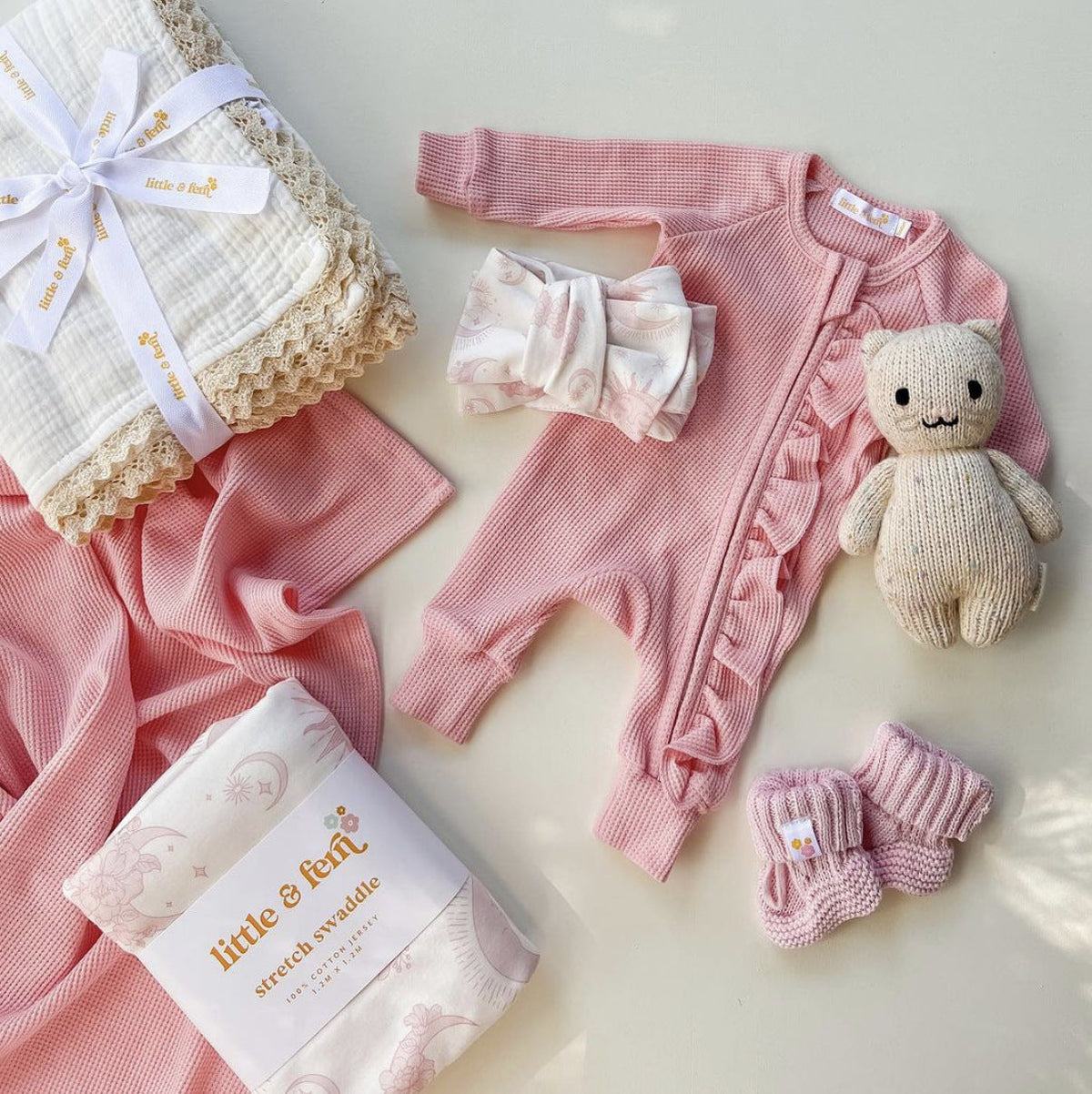 Infant Bodysuit Long-sleeved Knitted Stretch Waffle Jumpsuit