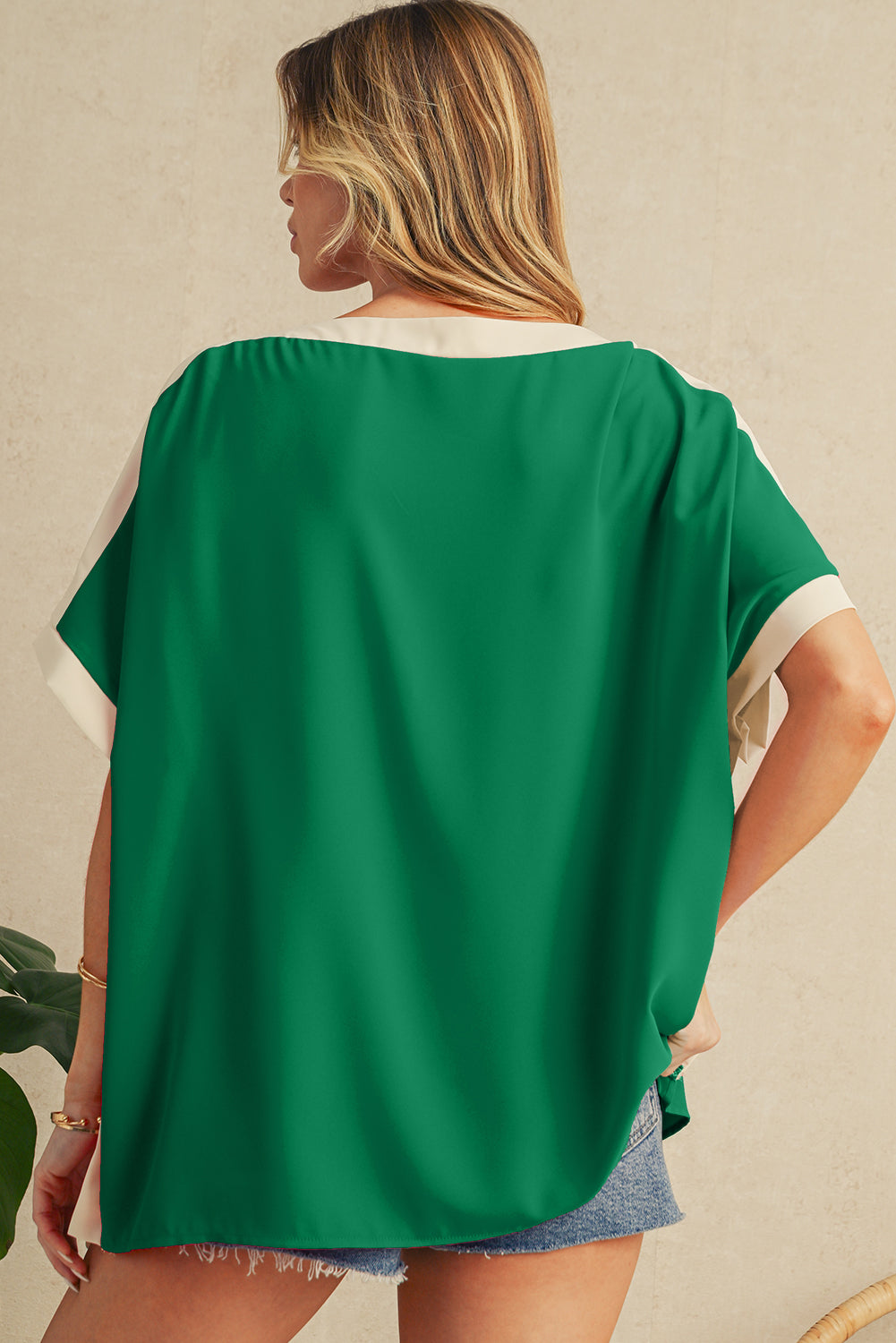 Color Block Boat Neck Tunic Blouse