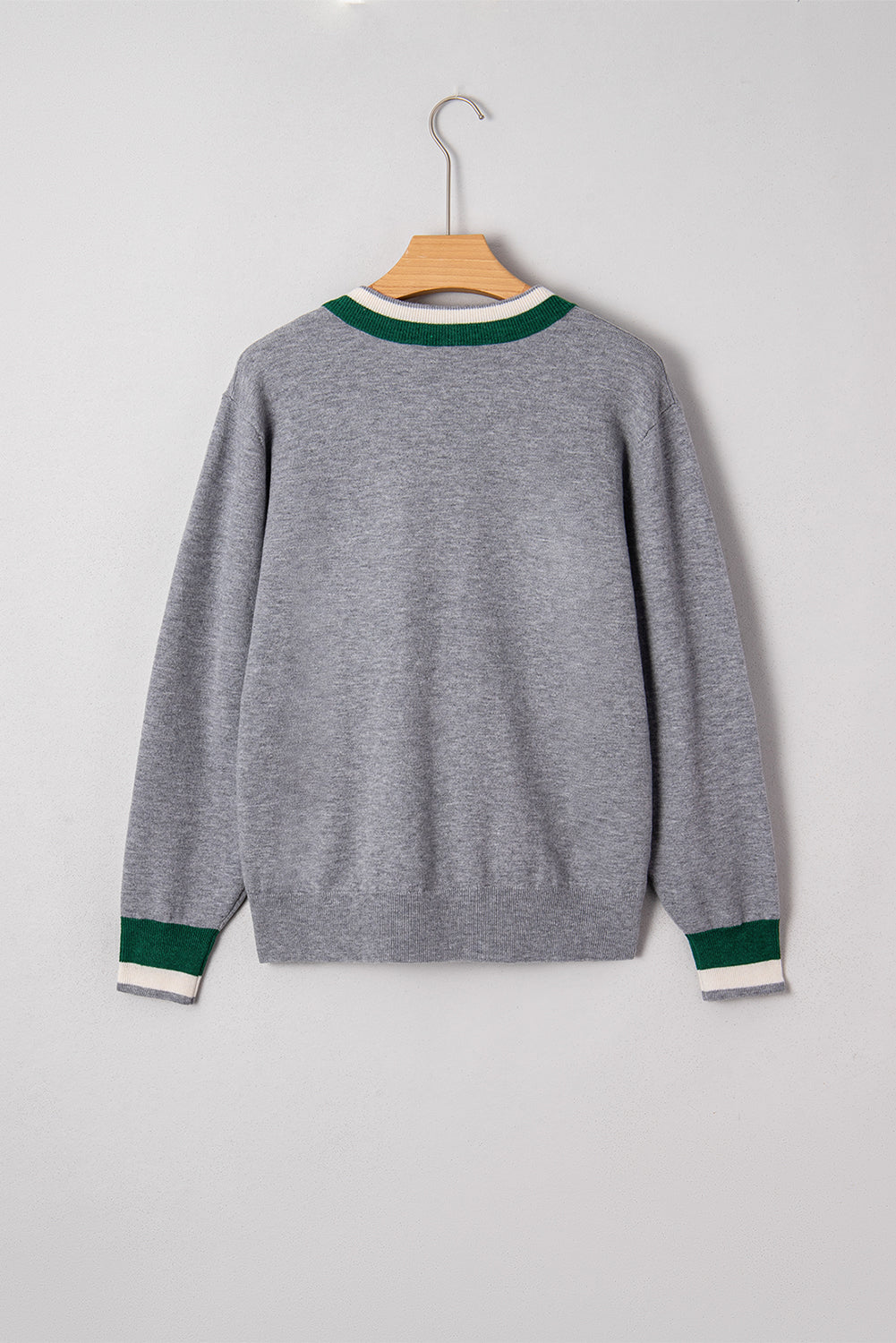 Varsity Stripe Contrast Trim V-Neck Sweater