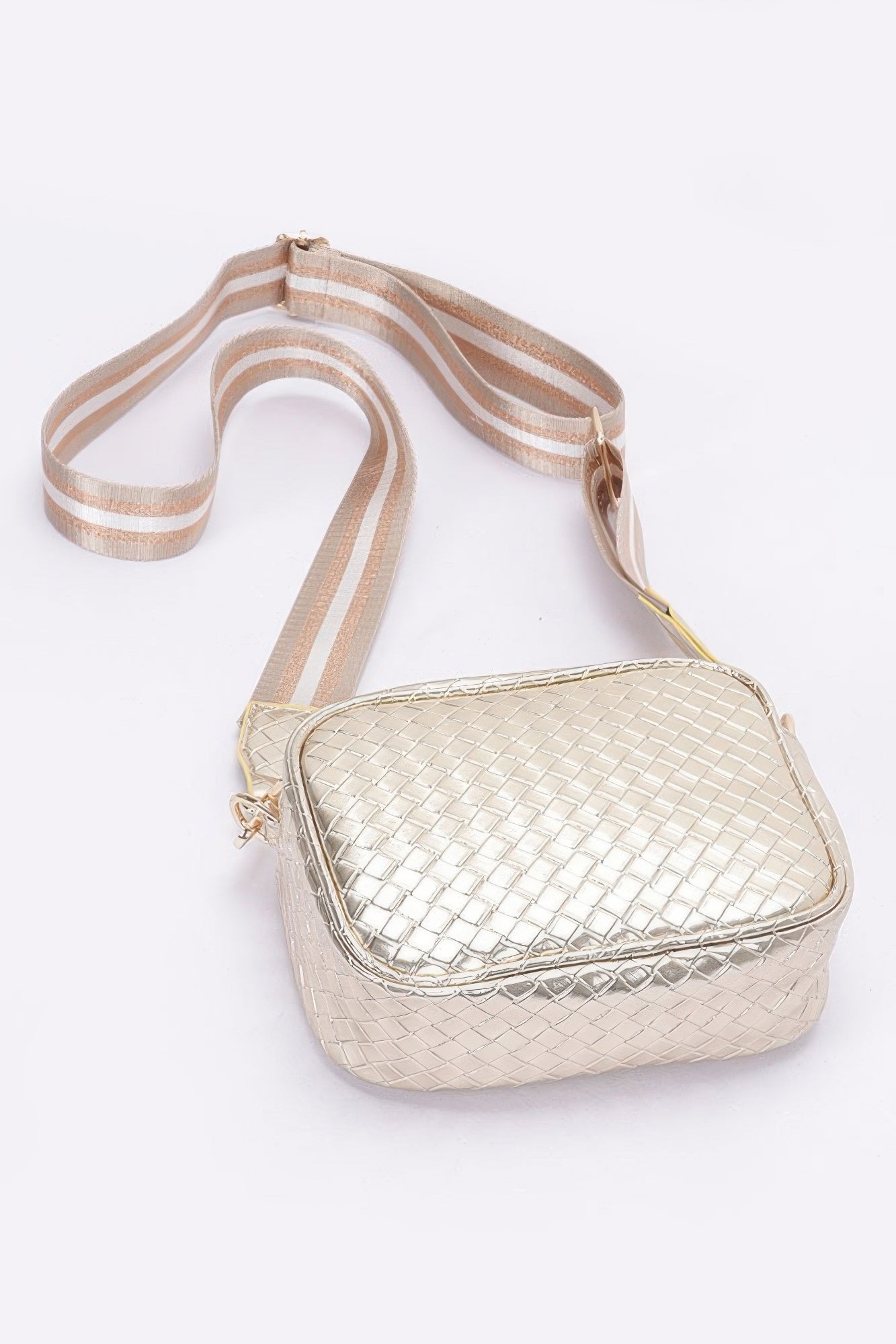 Metallic Embossed Faux Leather Camera Bag W/strap