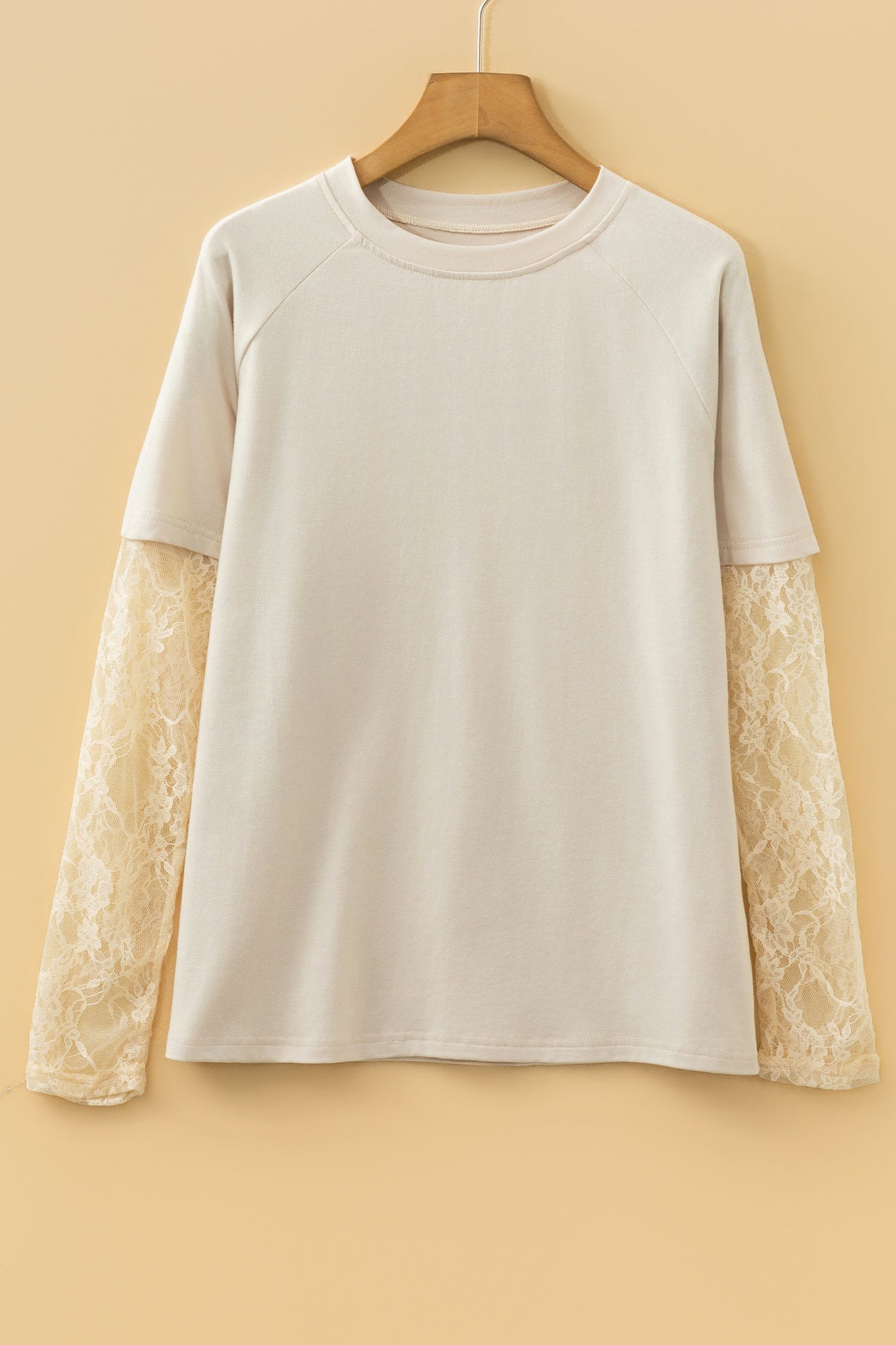 Solid Lace Patchwork Long Sleeve T-Shirt