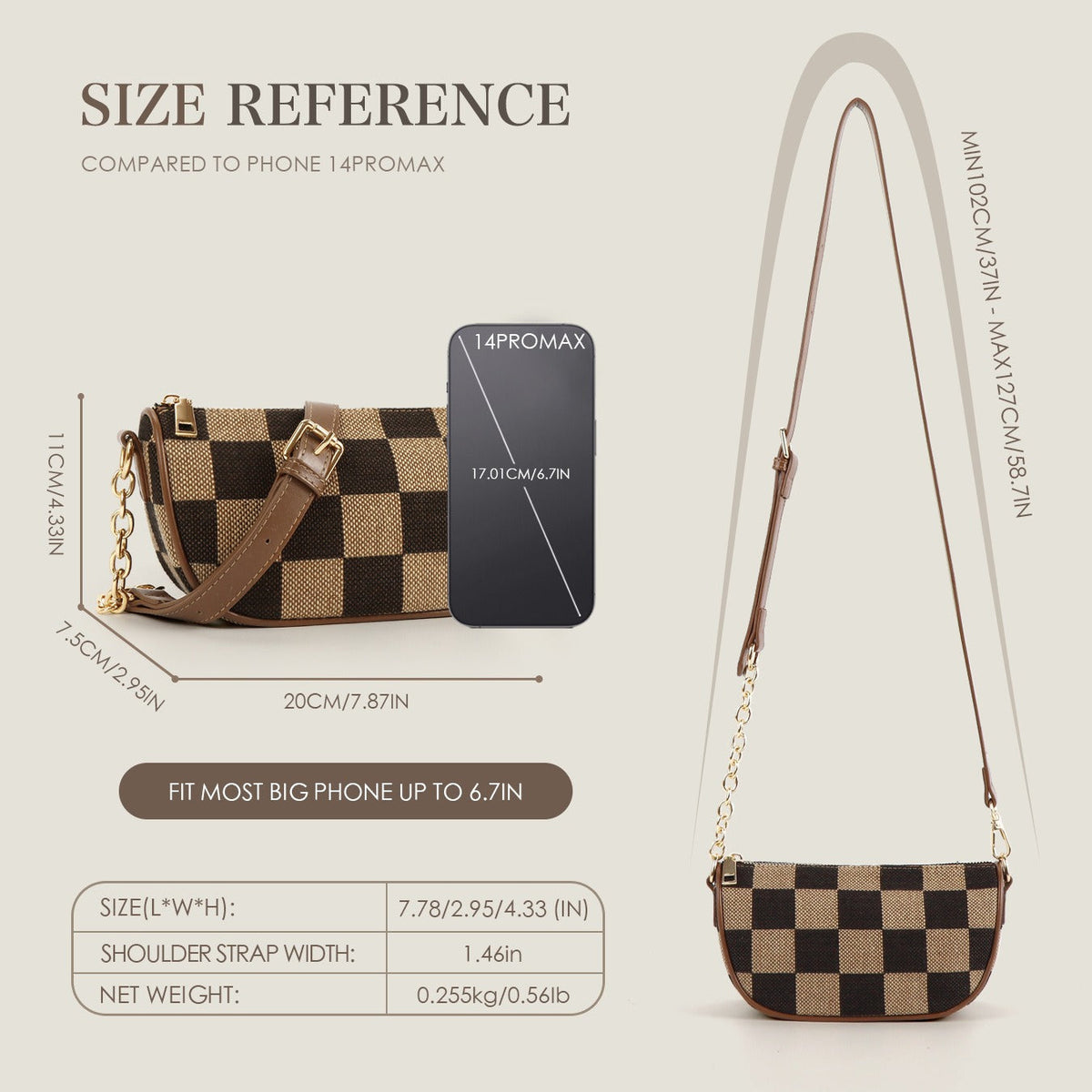 Small Crossbody Bag – Versatile Commute with Checkerboard Canvas