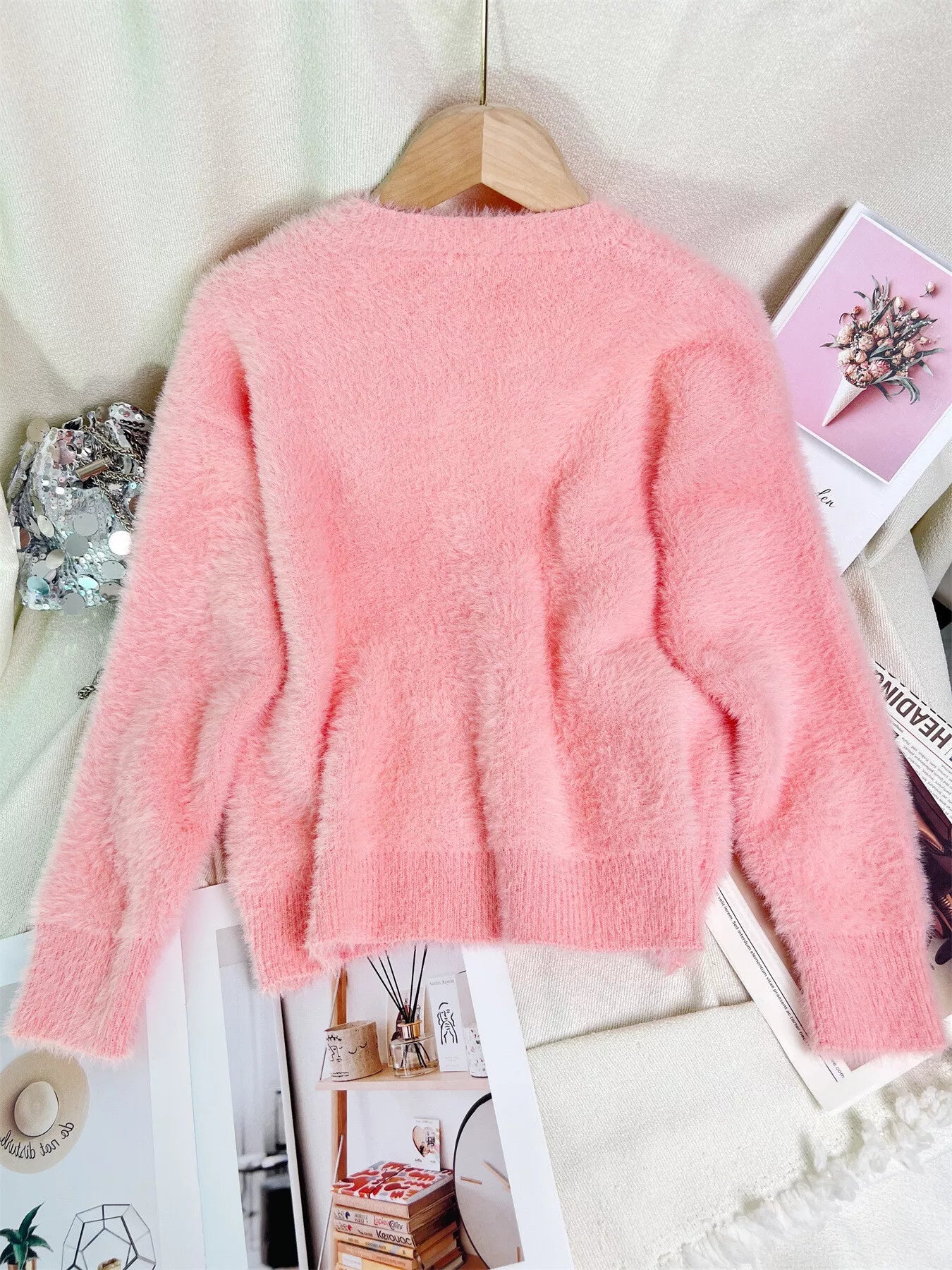 Fluffy Knit Button Up Cardigan