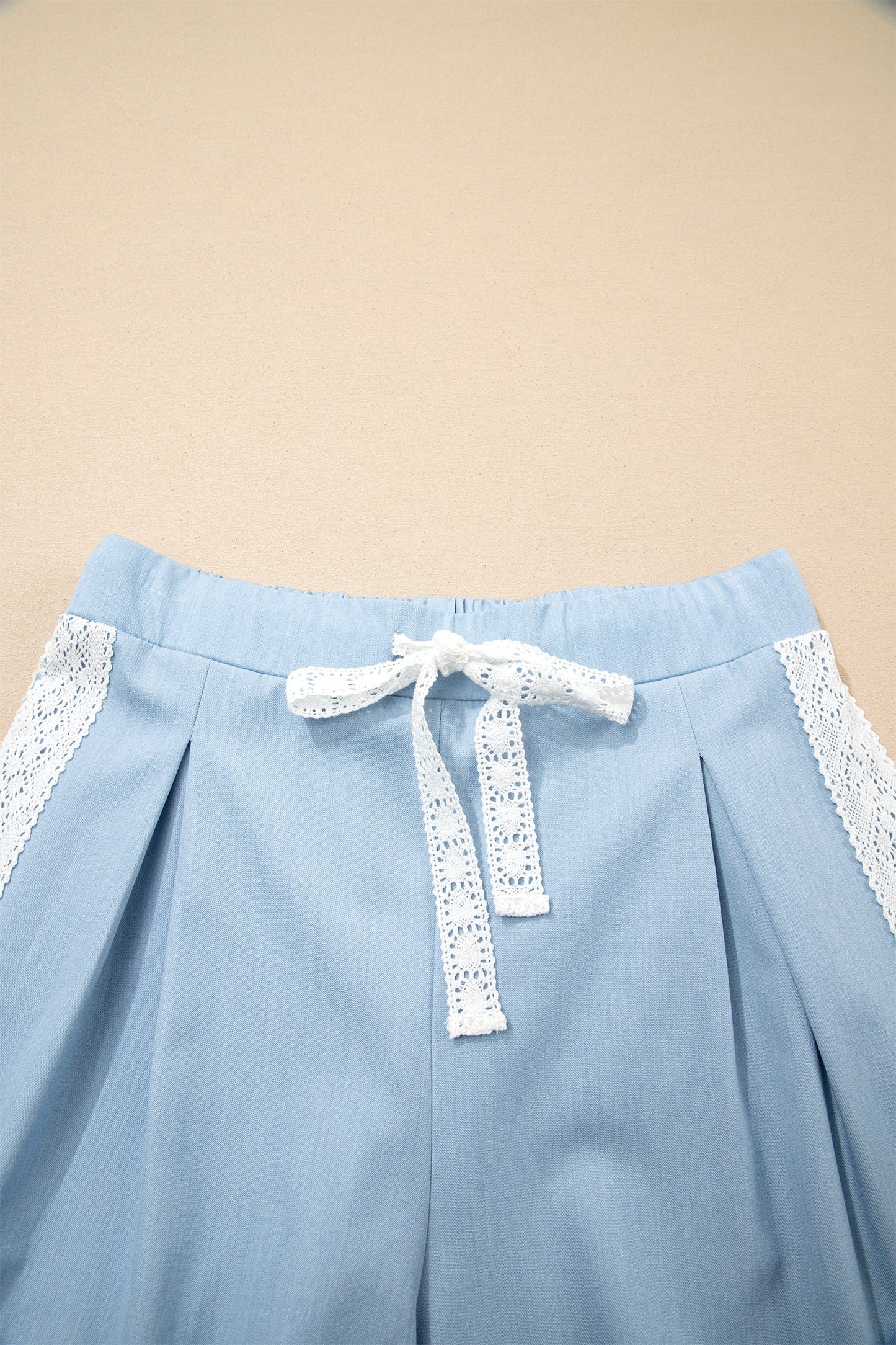 Floral Lace Patch Pocket Pleated Wide Leg Pants