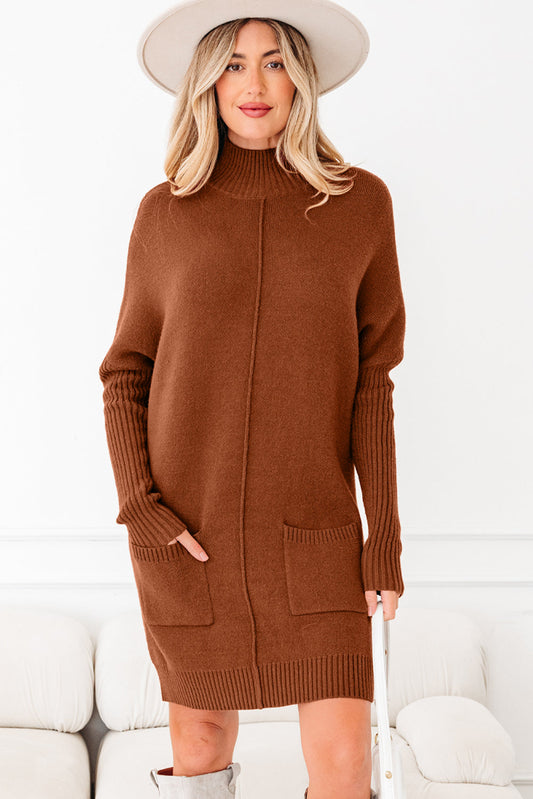 Solid Ribbed Mock Neck Sweater Dress