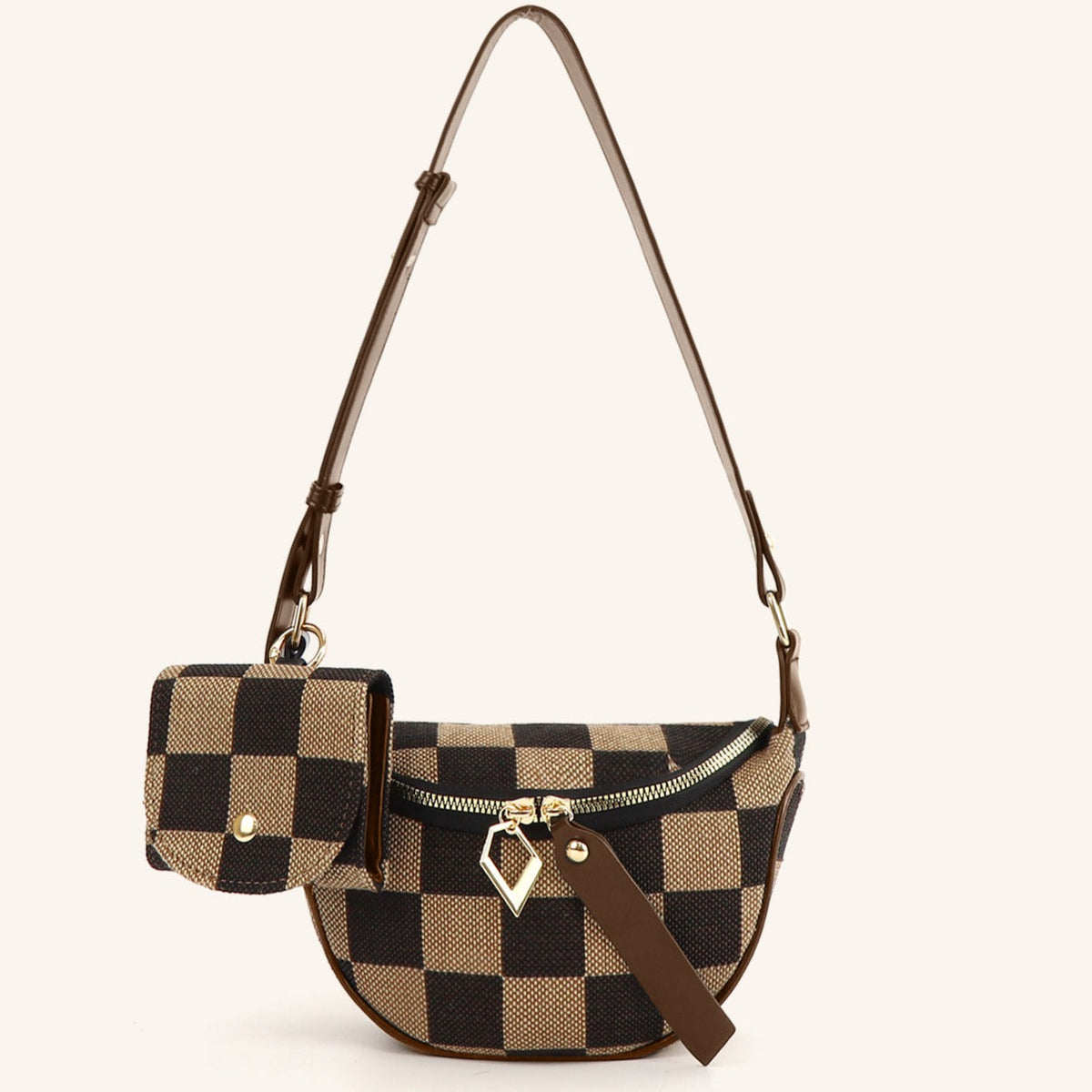 Small Crossbody Bag – Versatile Commute with Checkerboard Canvas