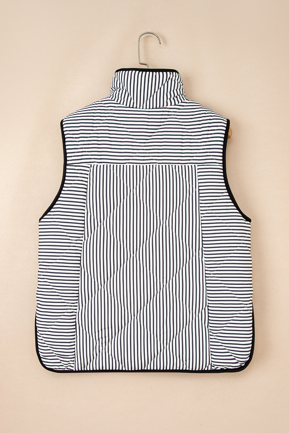 Stripe Contrast Trim Snap Button Collared Vest