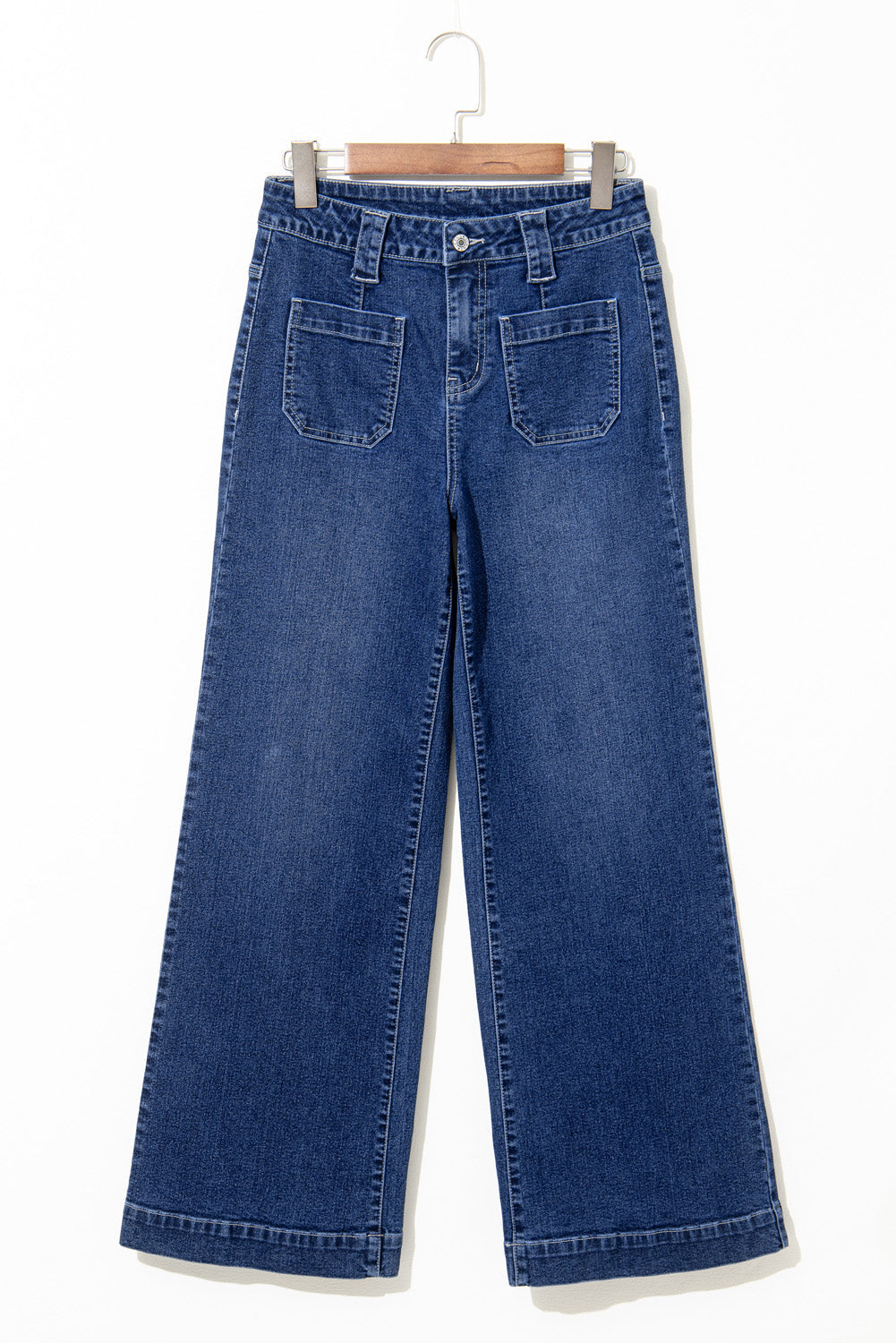 Denim Patch Pocket Wide Leg Jeans