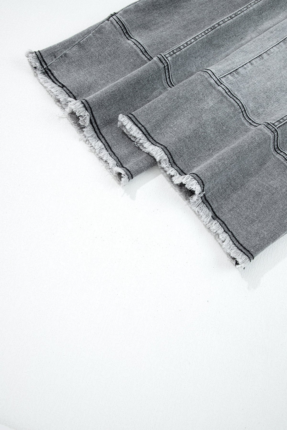 Denim Raw Hem Drawstring Wide Leg Pants