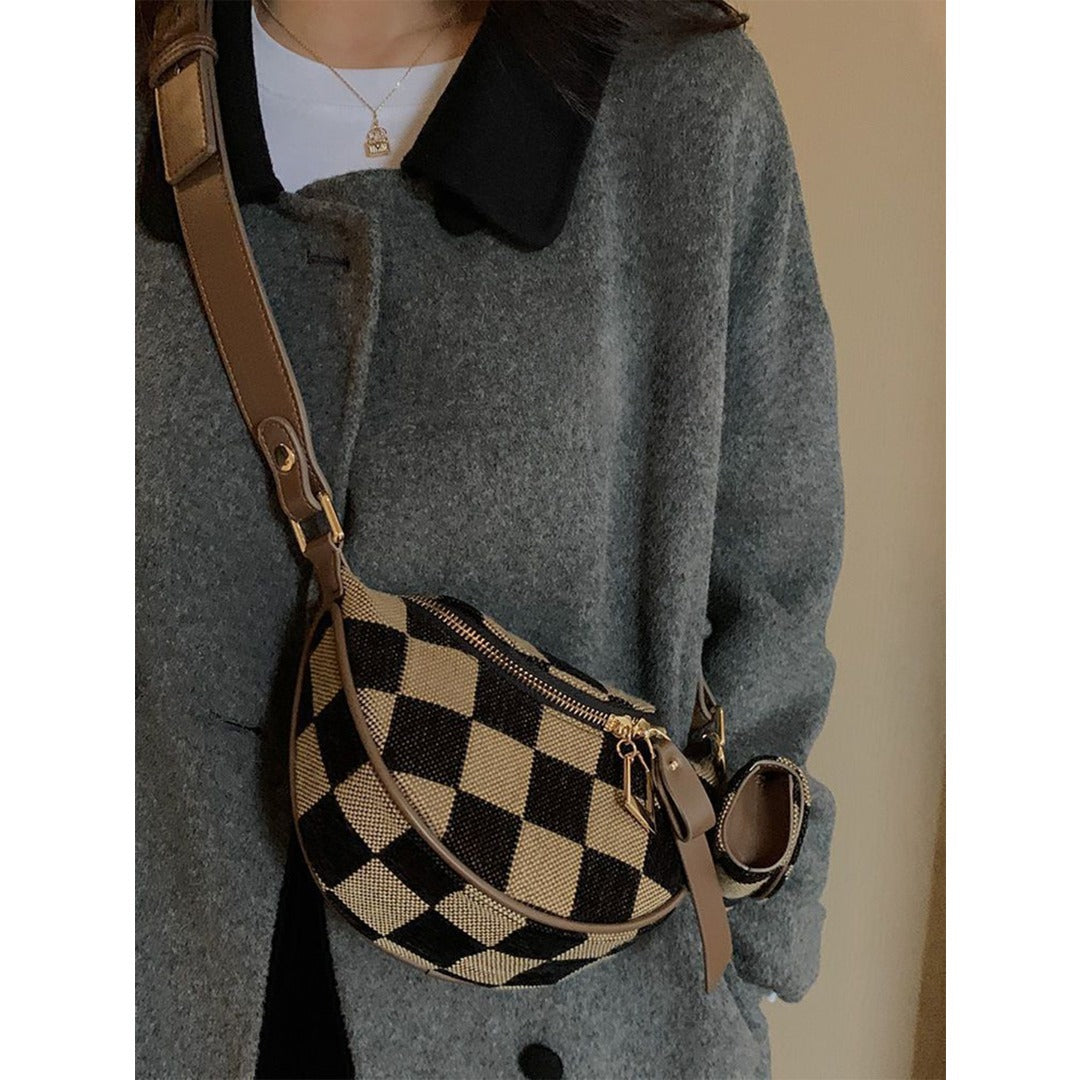 Small Crossbody Bag – Versatile Commute with Checkerboard Canvas