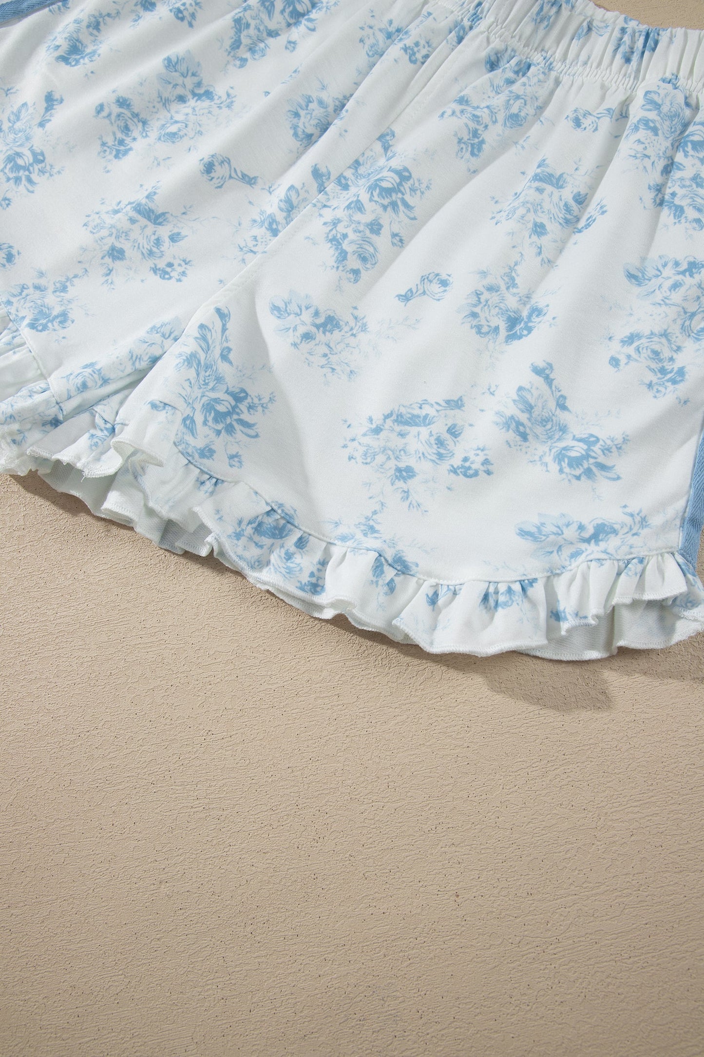 Floral Striped Side Detail Ruffle Hem Top & Shorts Set