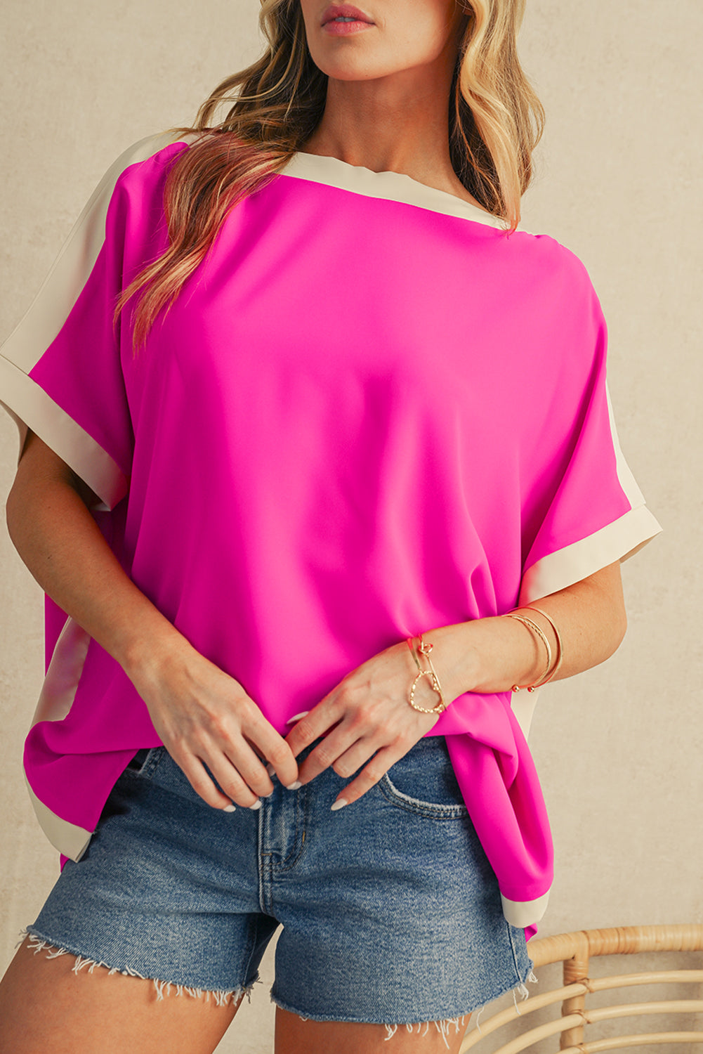 Color Block Boat Neck Tunic Blouse