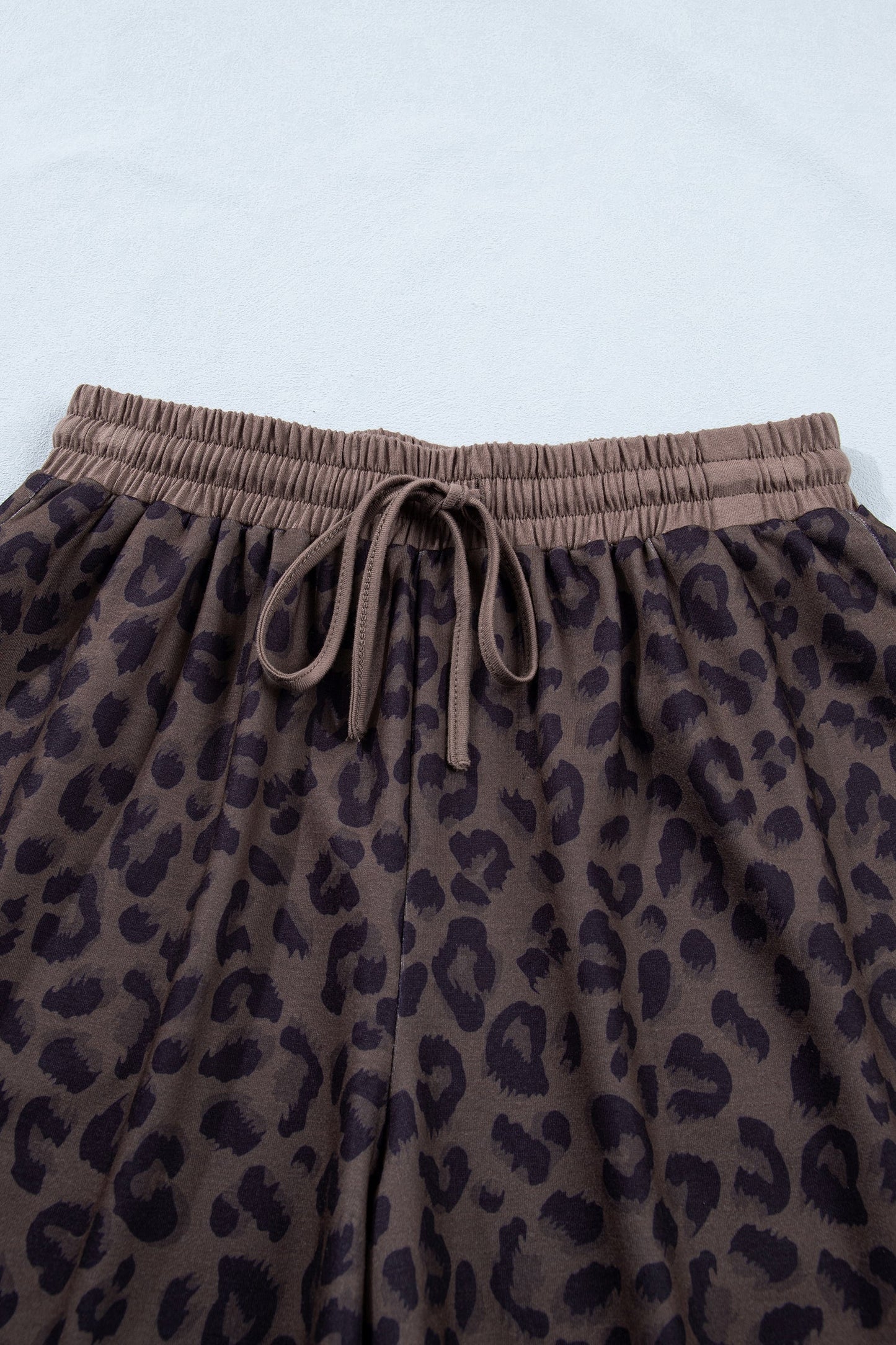 Leopard Collared V-Neck Top & Shorts Set