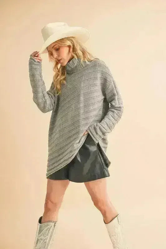 Asymmetrical Turtleneck Sweater – Modern Side Slit Design