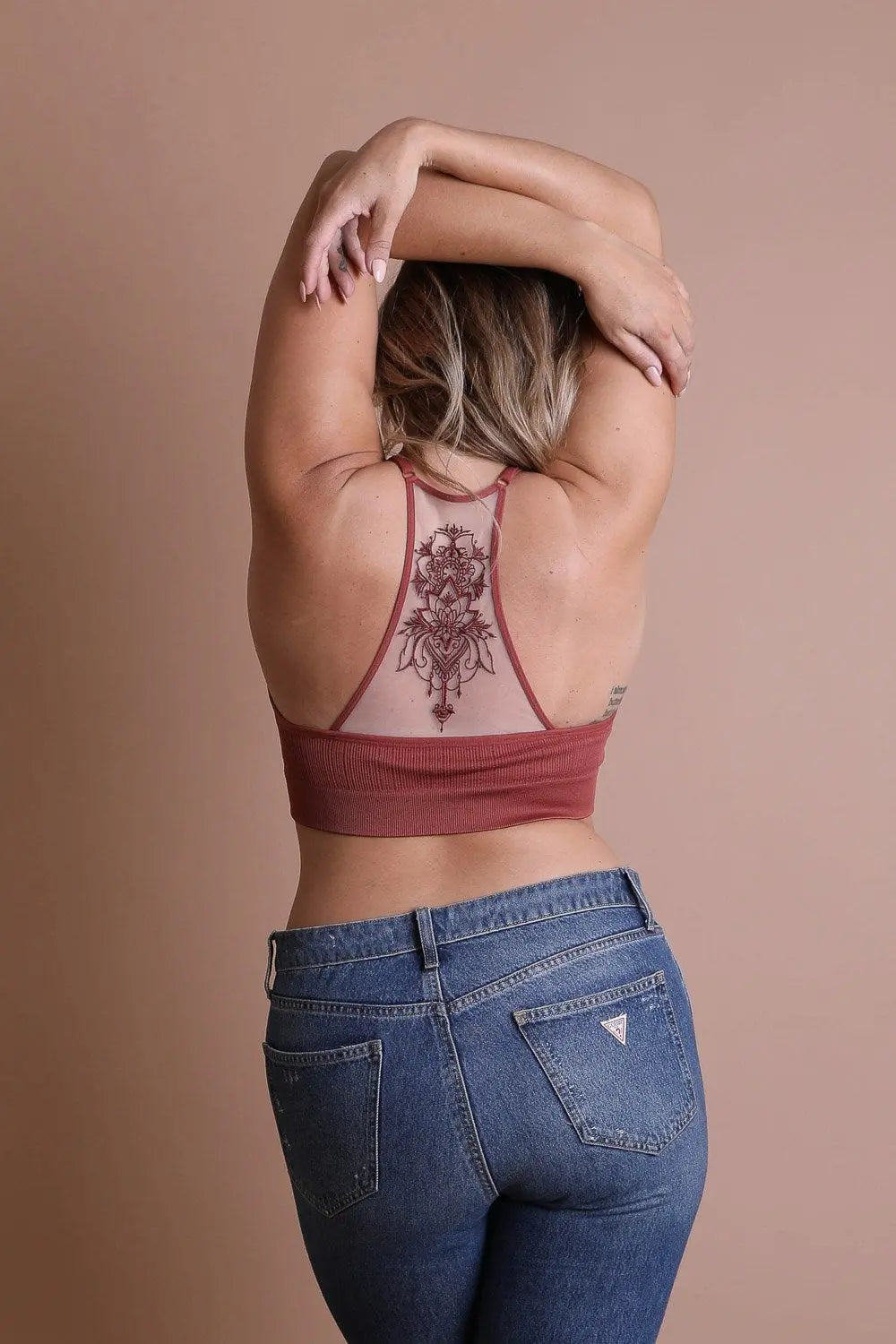 Tattoo Back Bralette – Seamless Design with Mesh Detail