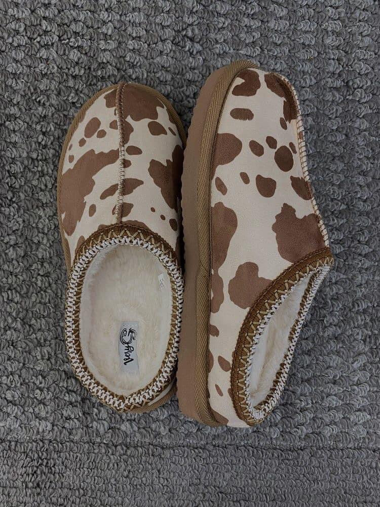 Cow Print Bruin Slippers | Cozy Women's Slip-On Slippers