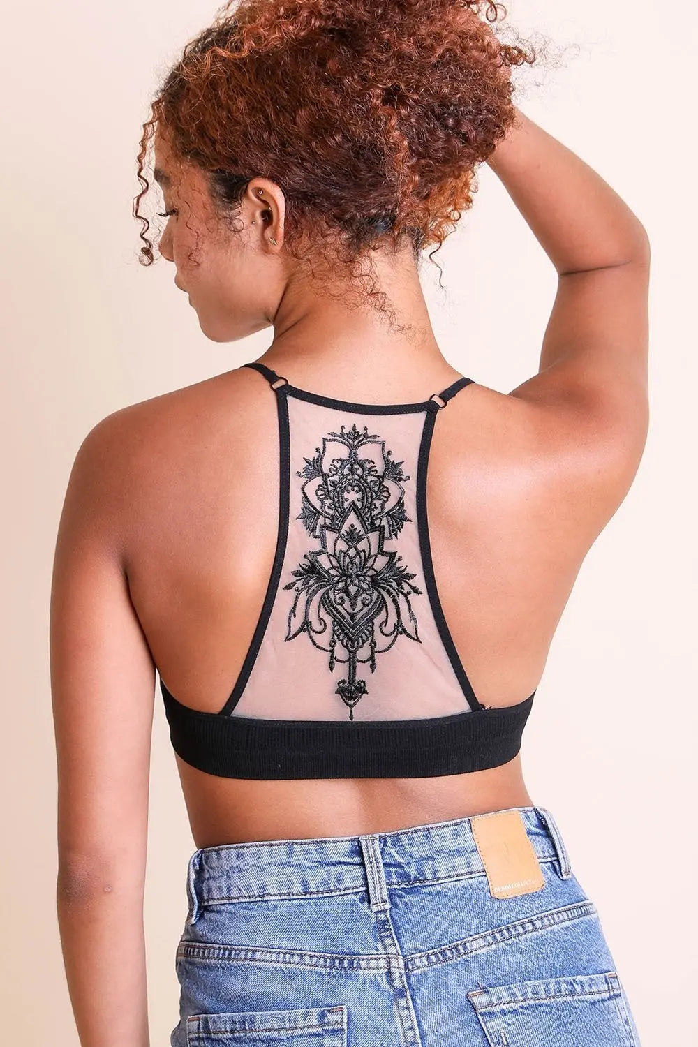 Tattoo Back Bralette – Seamless Design with Mesh Detail