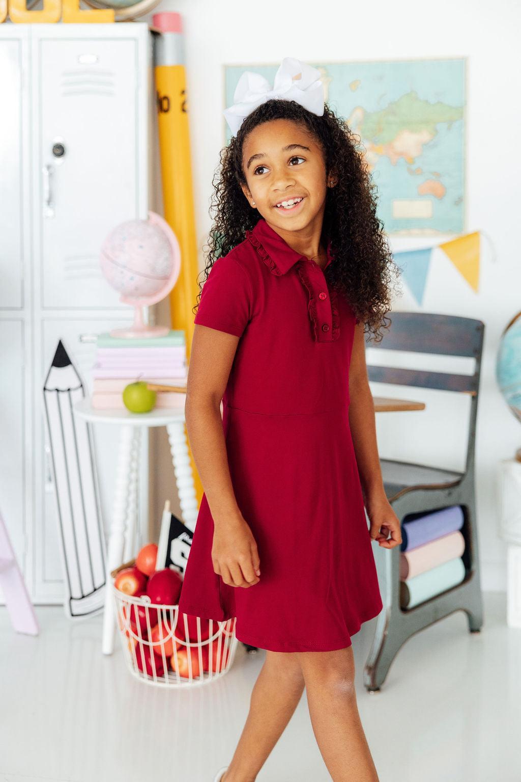Burgundy S/S Polo Dress