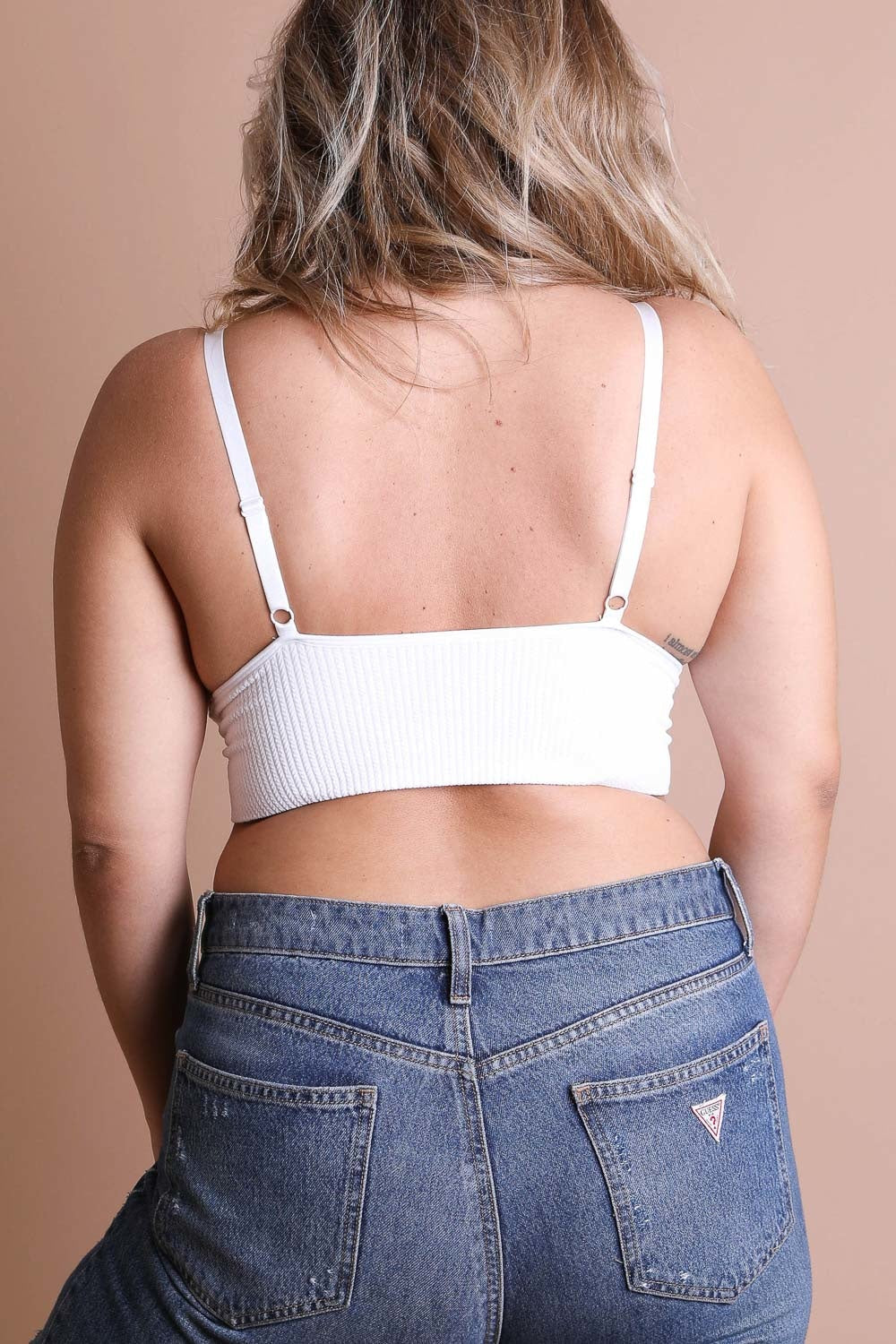 Lightweight plus size waistband loop lace white brami for layering.