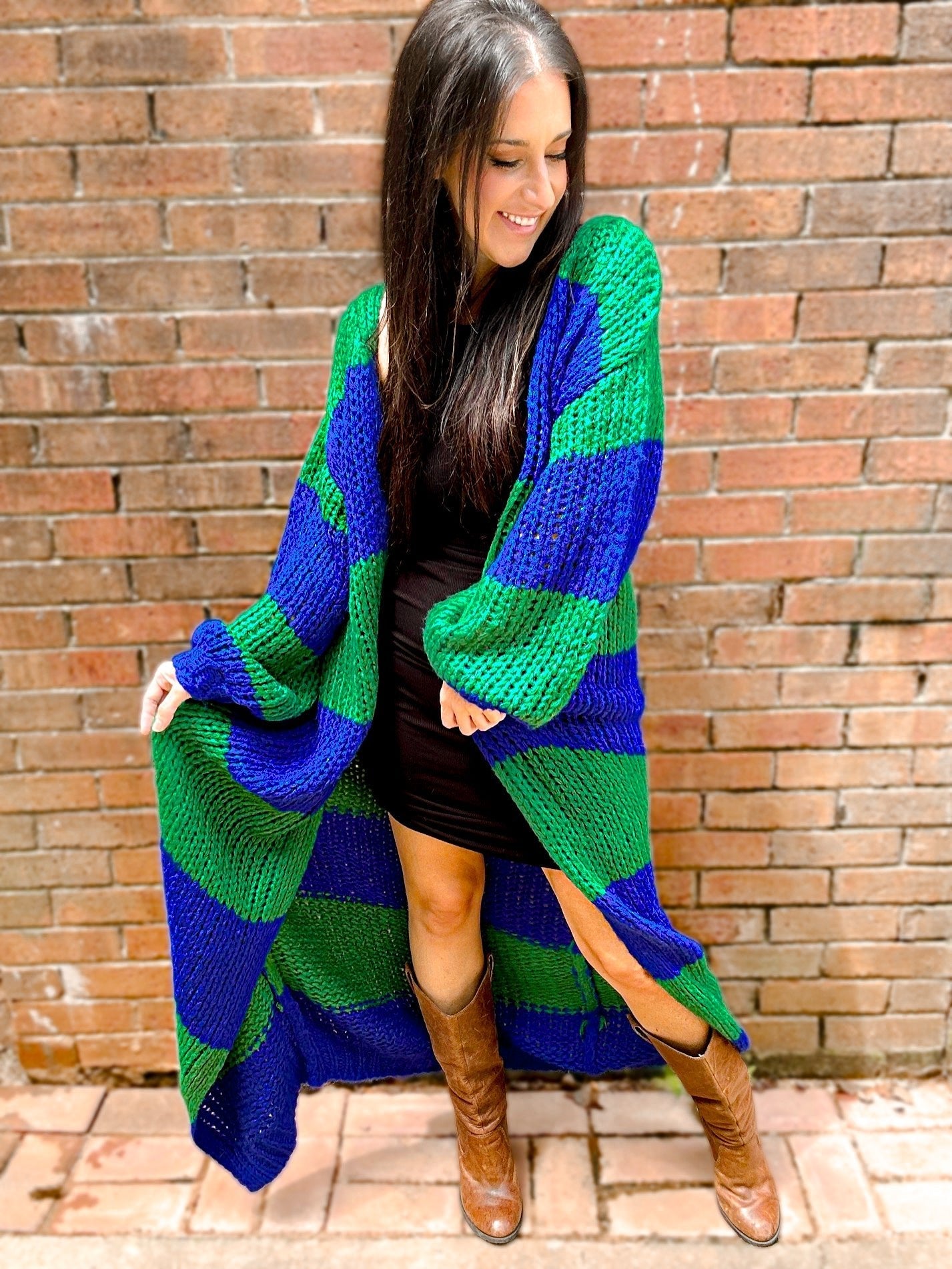 Oversized Chunky Striped Balloon Sleeve Cardigan