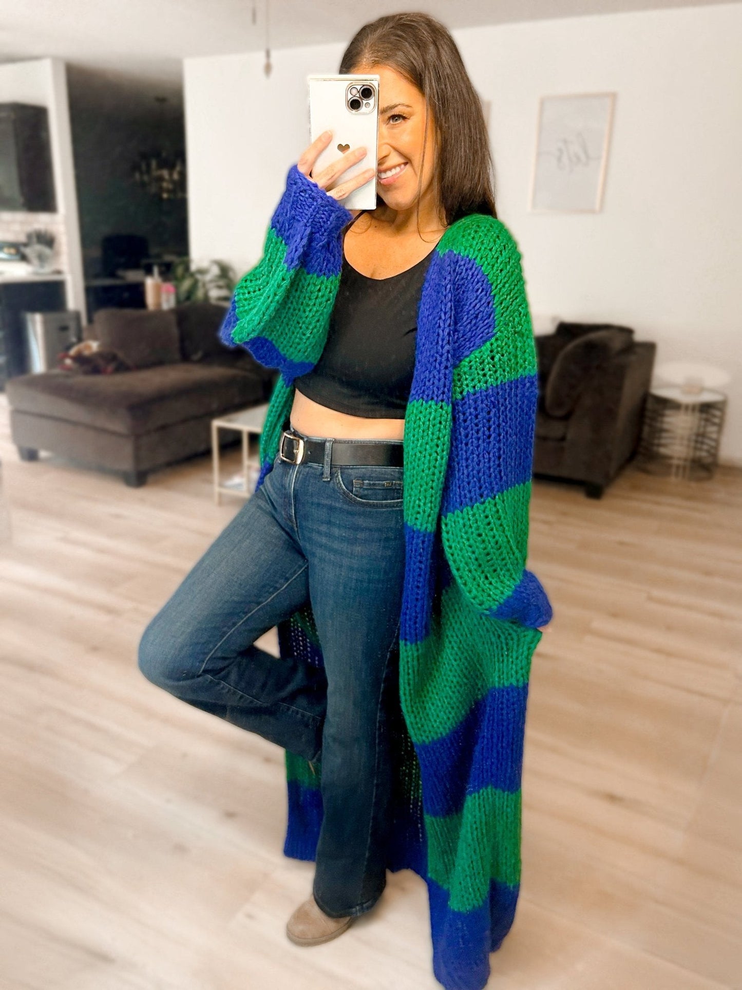 Oversized Chunky Striped Balloon Sleeve Cardigan