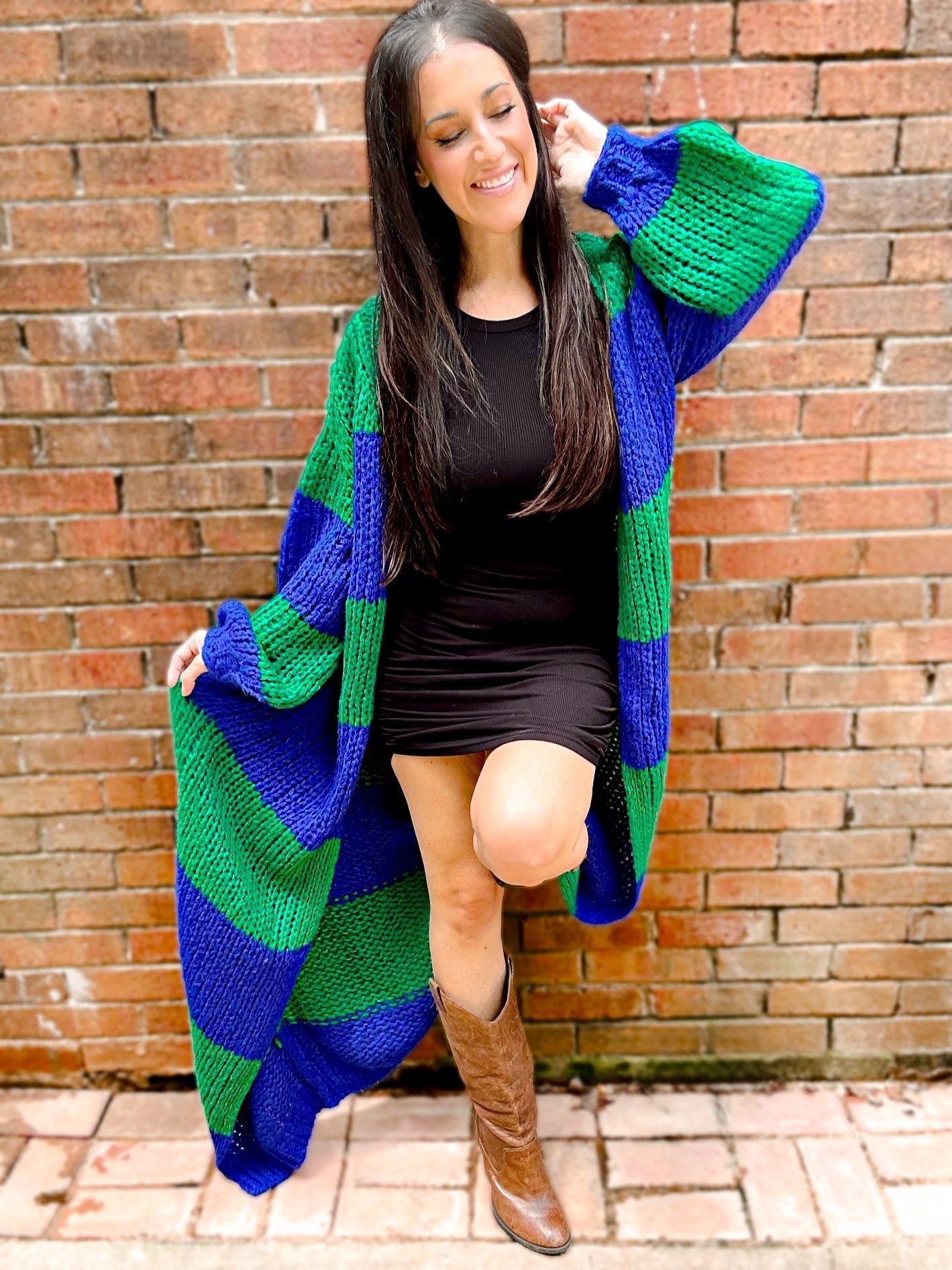 Oversized Chunky Striped Balloon Sleeve Cardigan