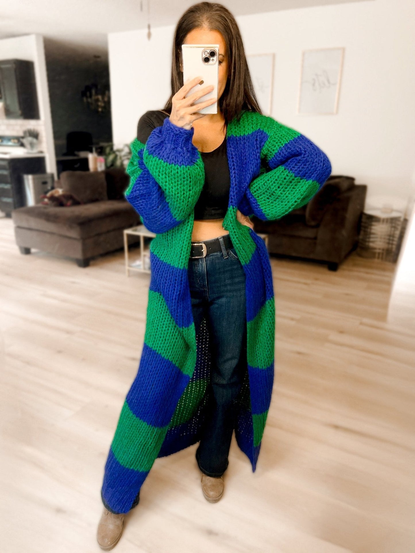 Oversized Chunky Striped Balloon Sleeve Cardigan