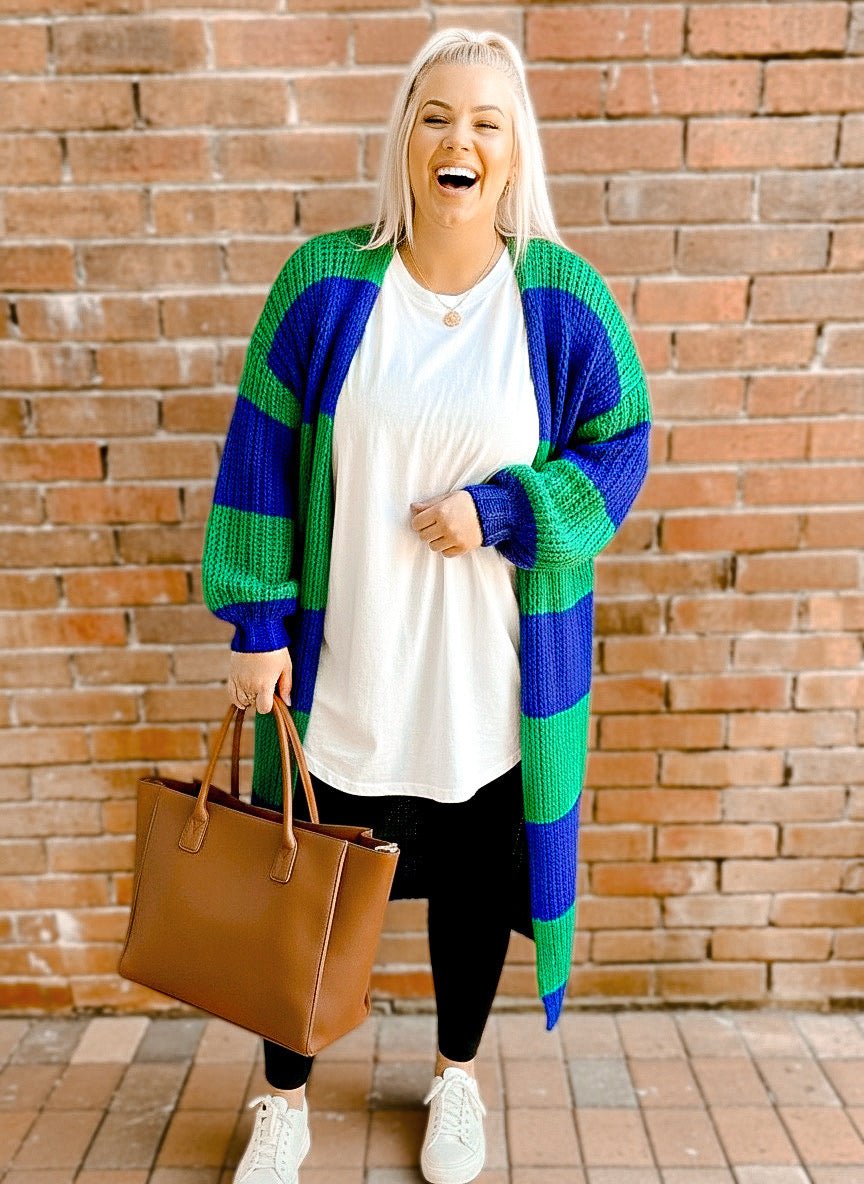 Oversized Chunky Striped Balloon Sleeve Cardigan