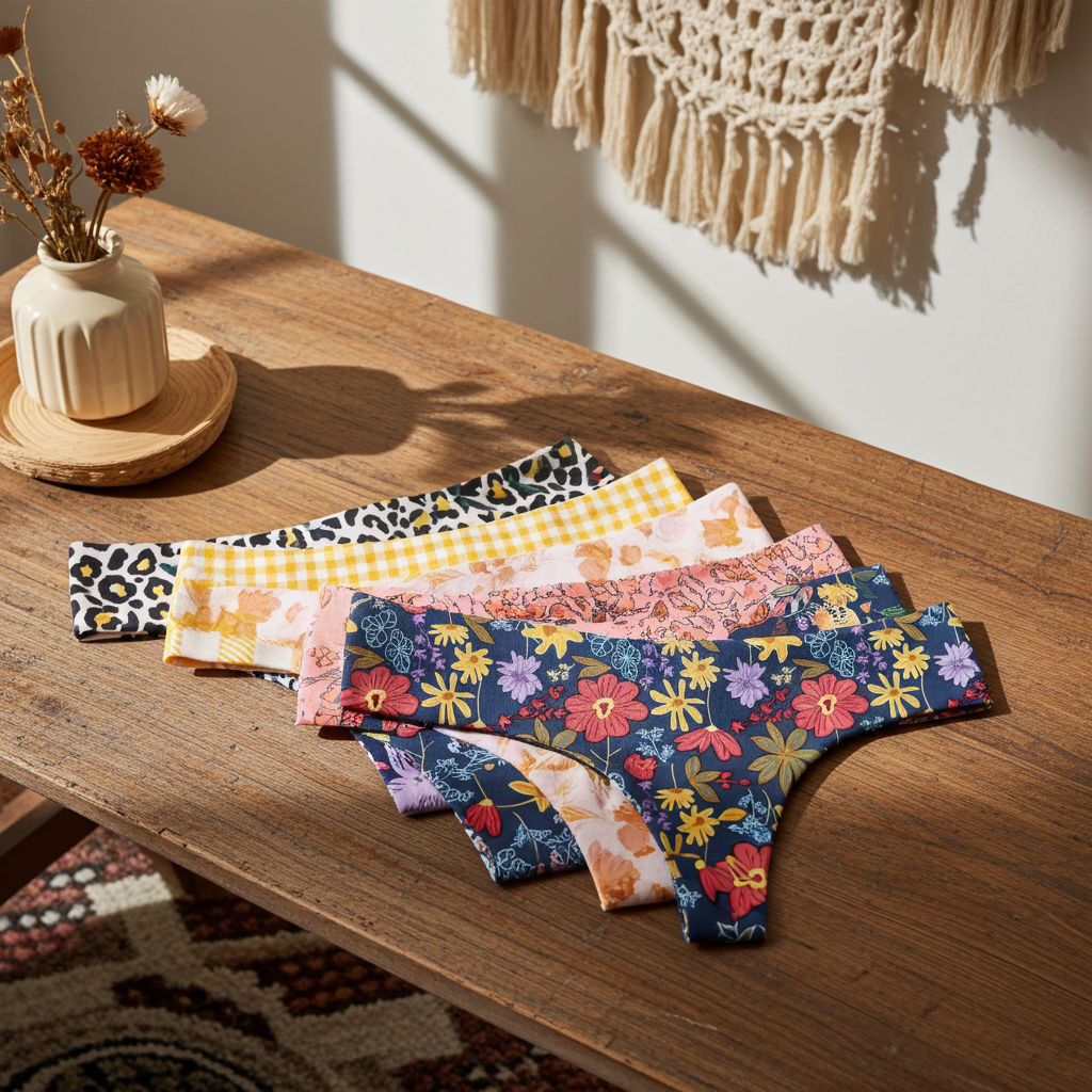 Surprise No Show Laser Cut Thong Print 6 Pack