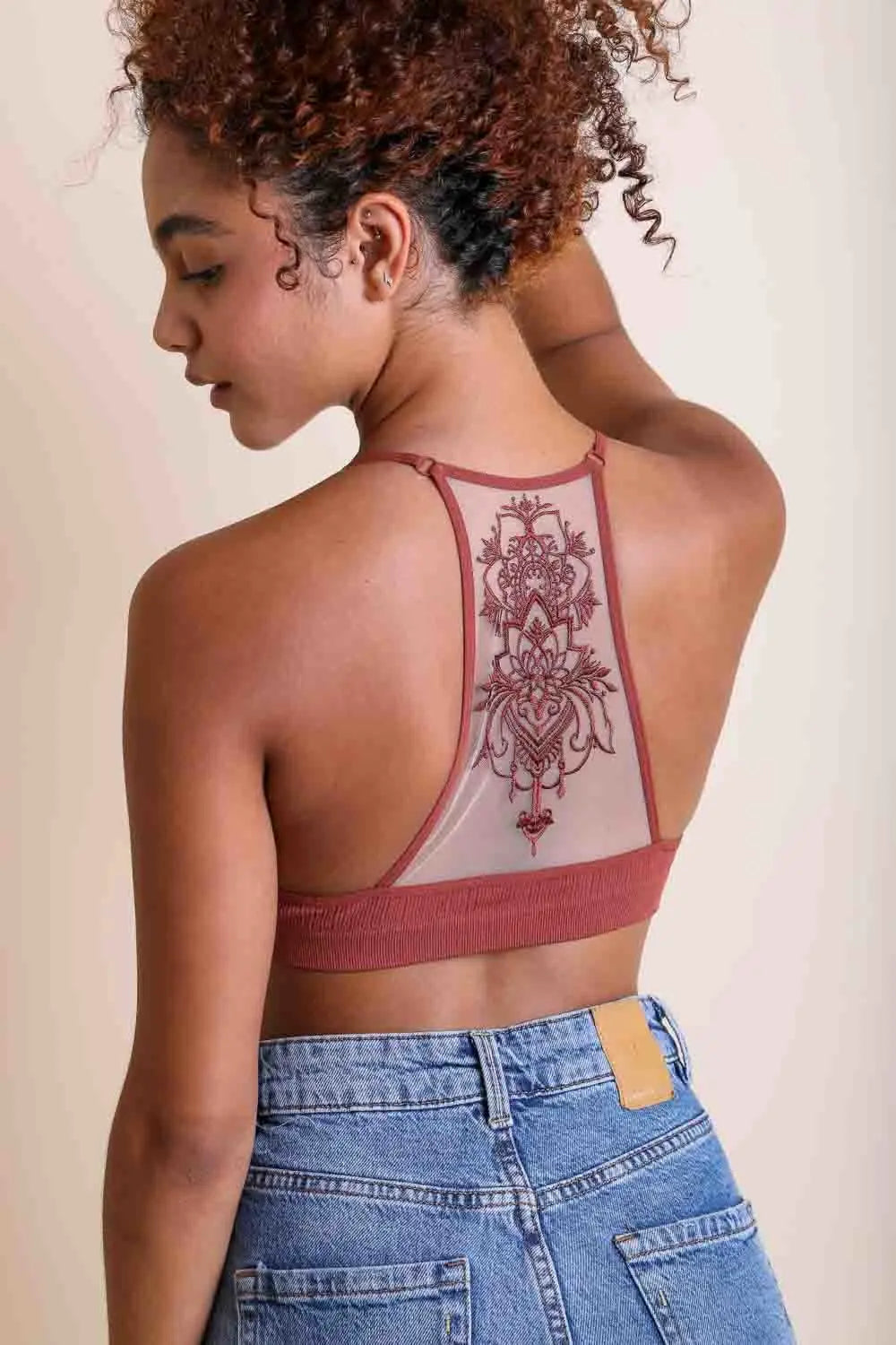 Tattoo Back Bralette – Seamless Design with Mesh Detail