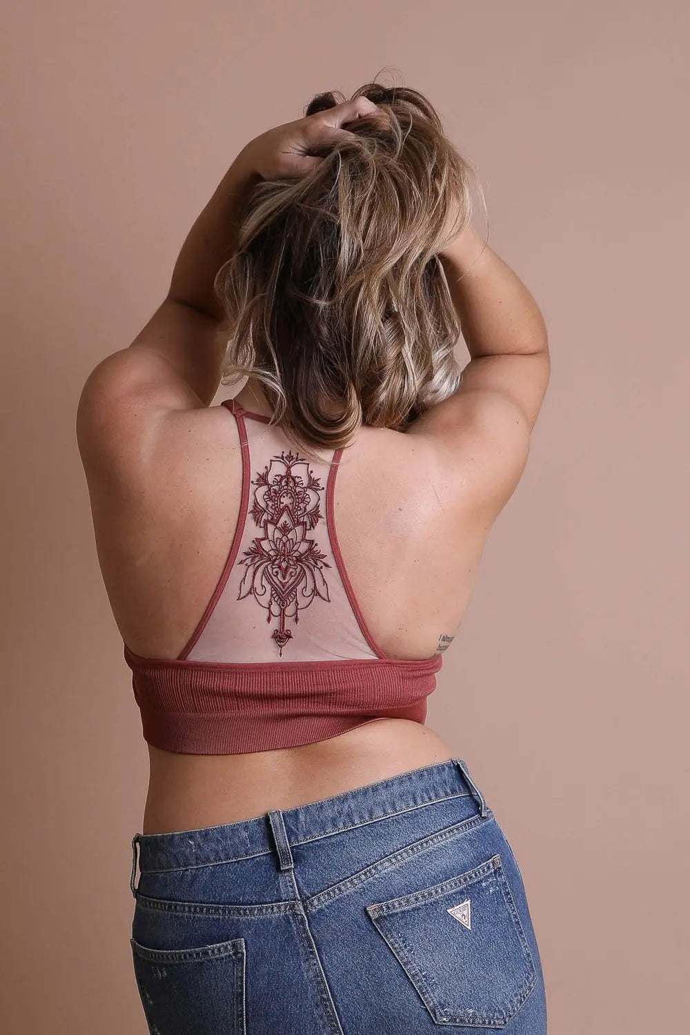 Tattoo Back Bralette – Seamless Design with Mesh Detail