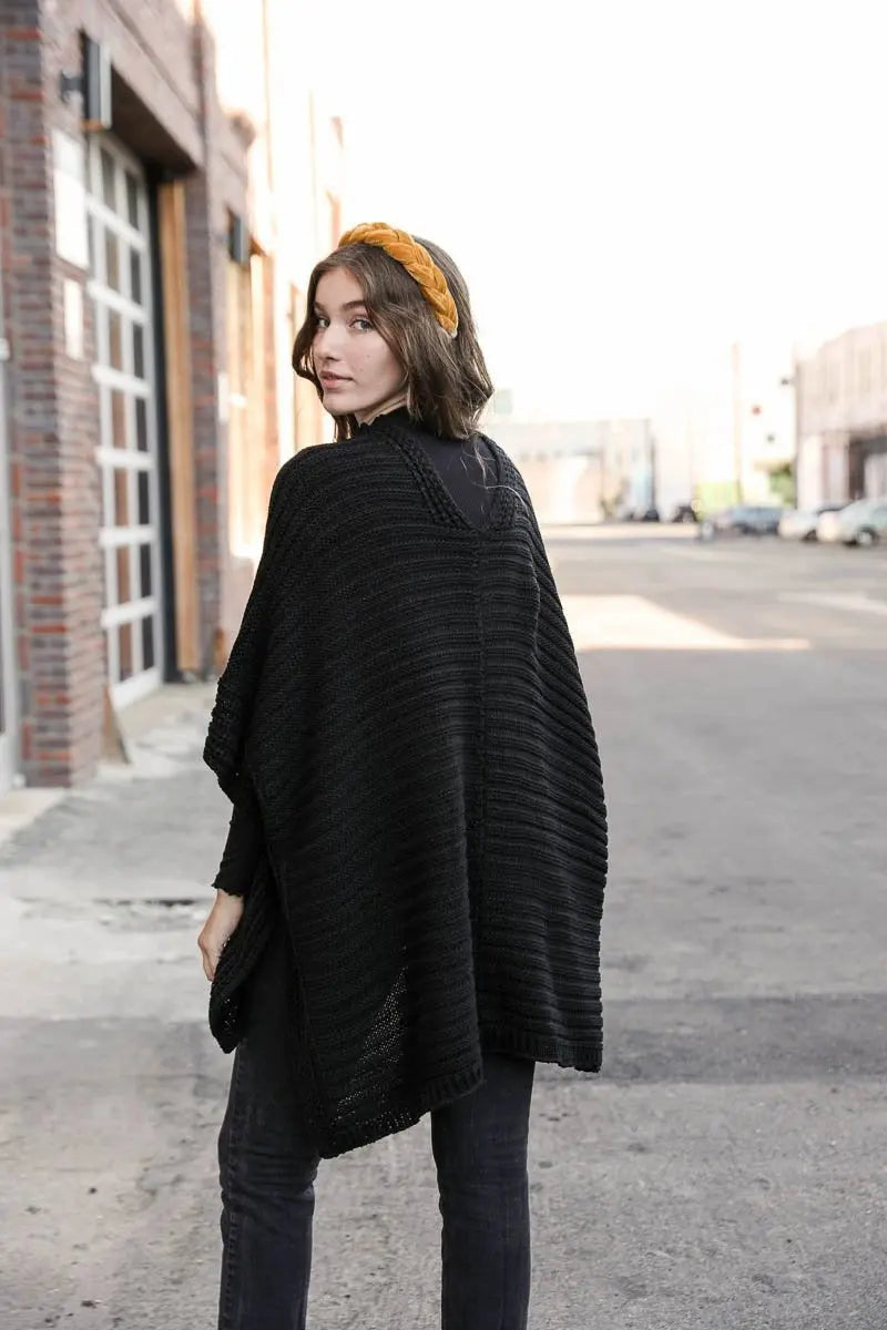 Ridged Texture Knit Ruana – Warm & Elegant Wrap