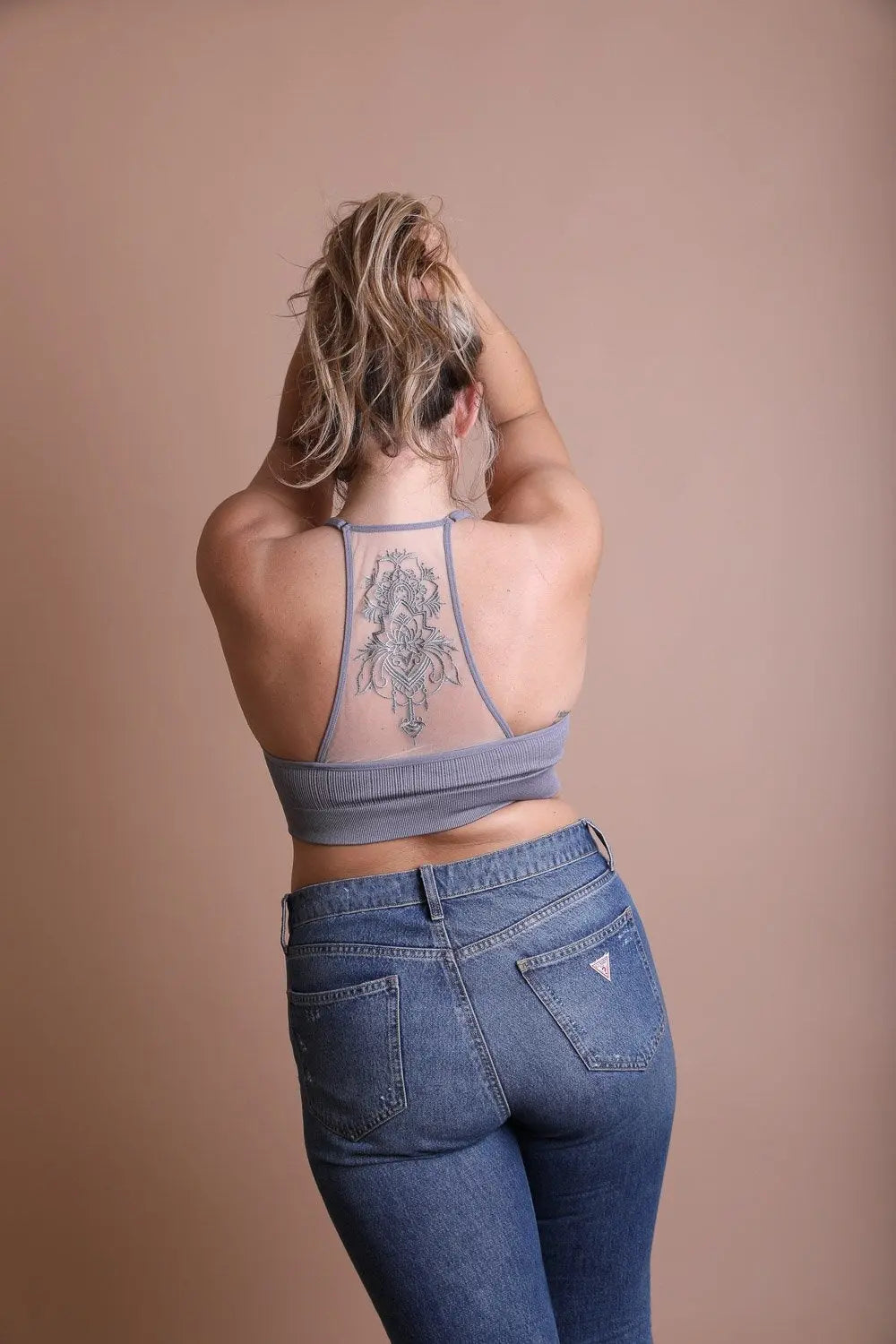 Tattoo Back Bralette – Seamless Design with Mesh Detail