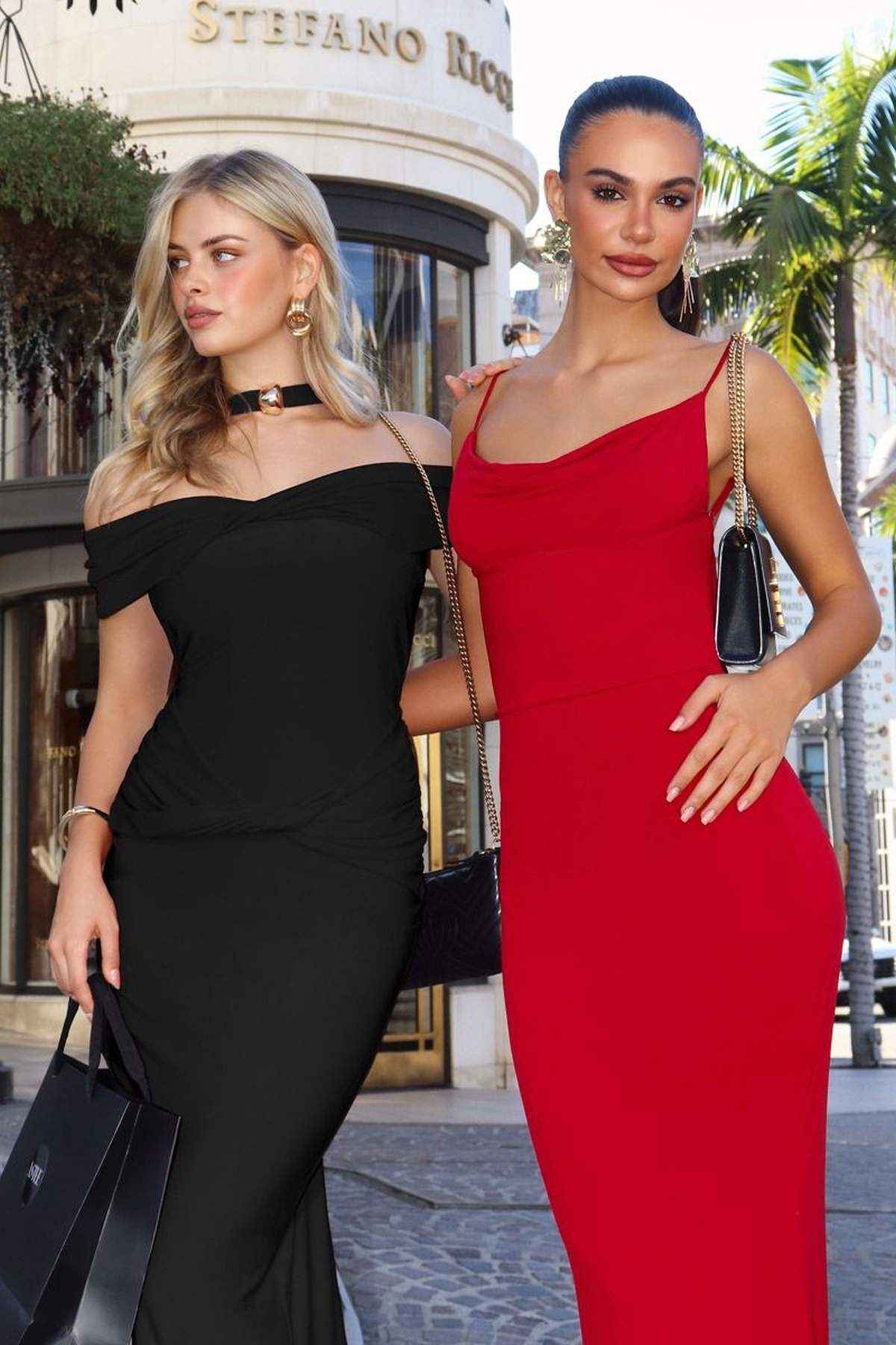 Off the Shoulder Halter Strap Fitted Stretch Dress