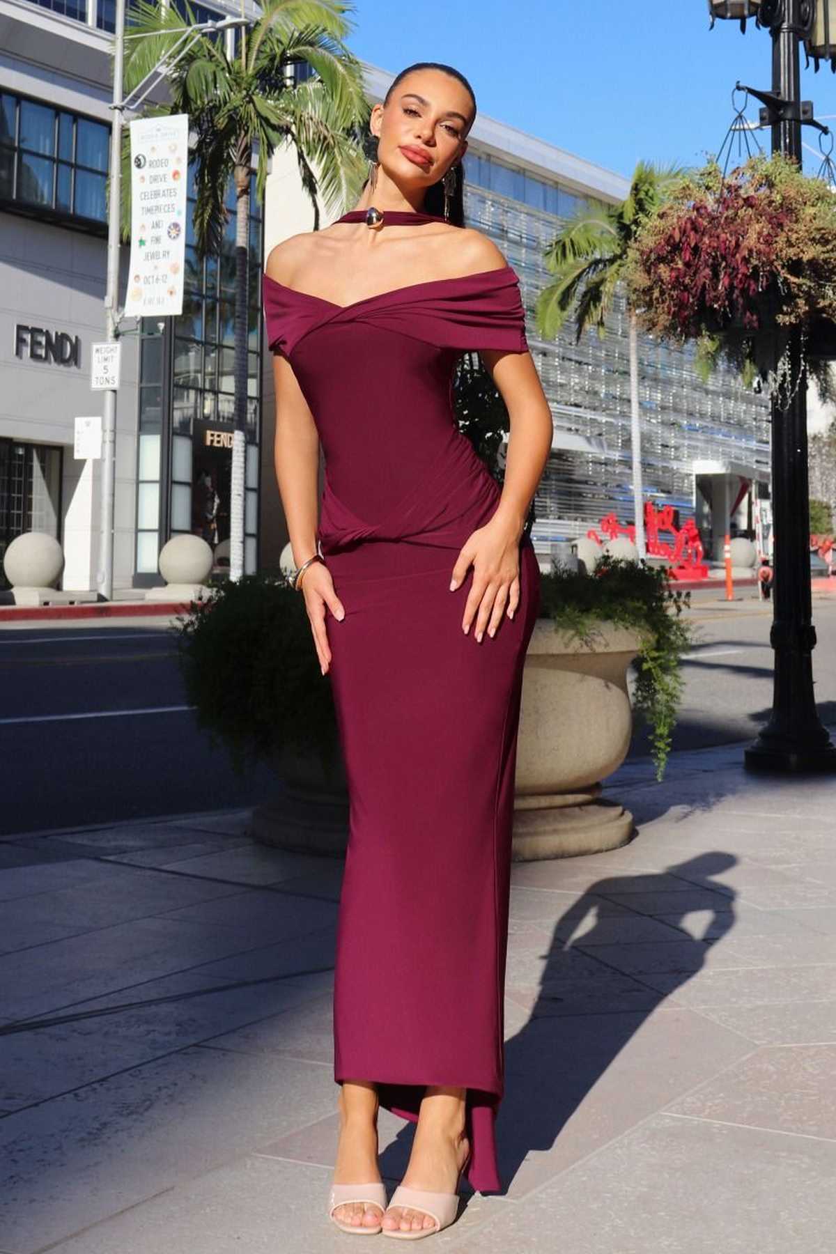Off the Shoulder Halter Strap Fitted Stretch Dress