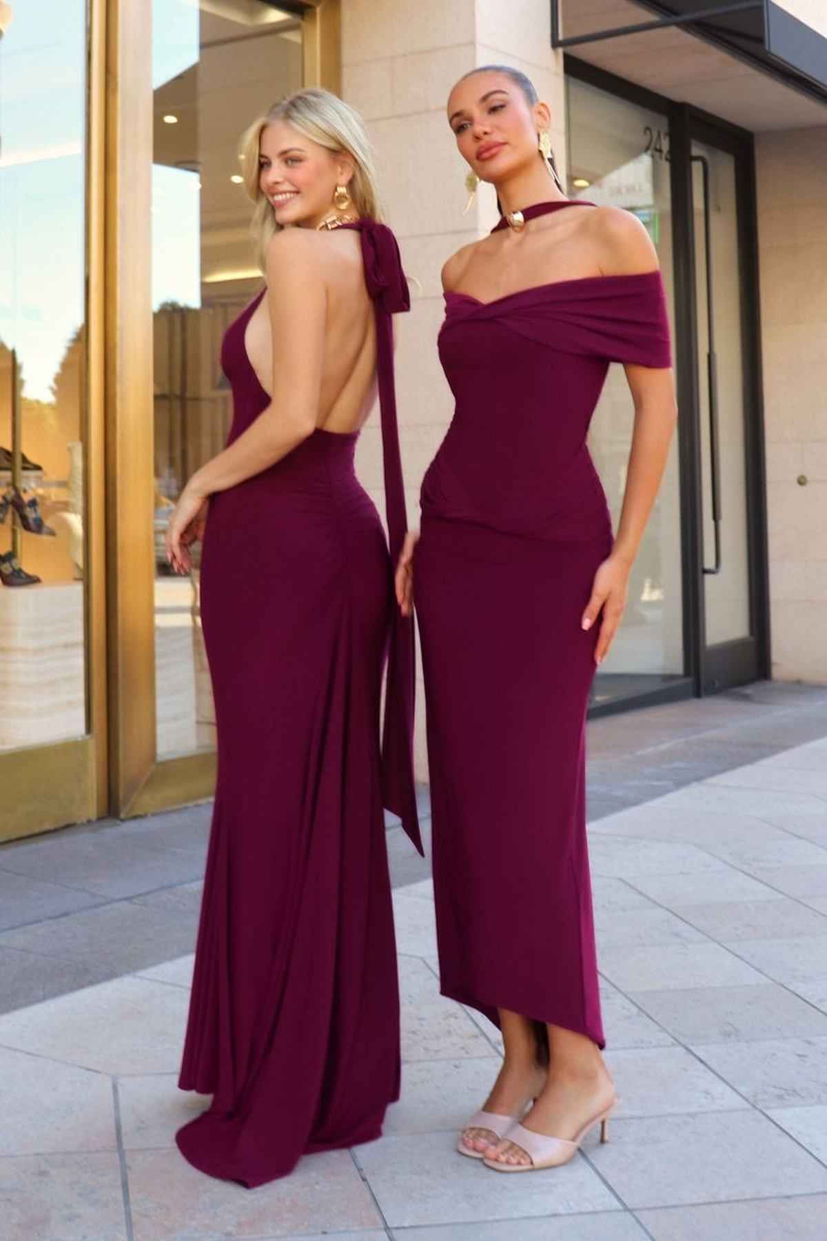 Off the Shoulder Halter Strap Fitted Stretch Dress