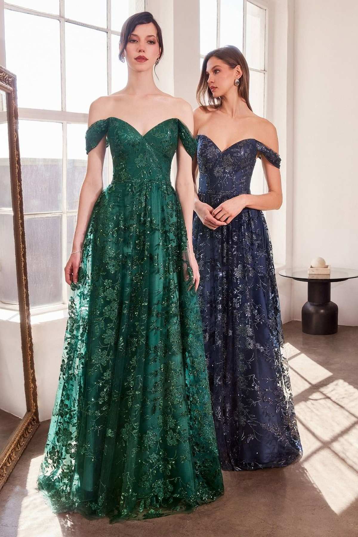 Glitter Print Off the Shoulder A-Line Prom Gown