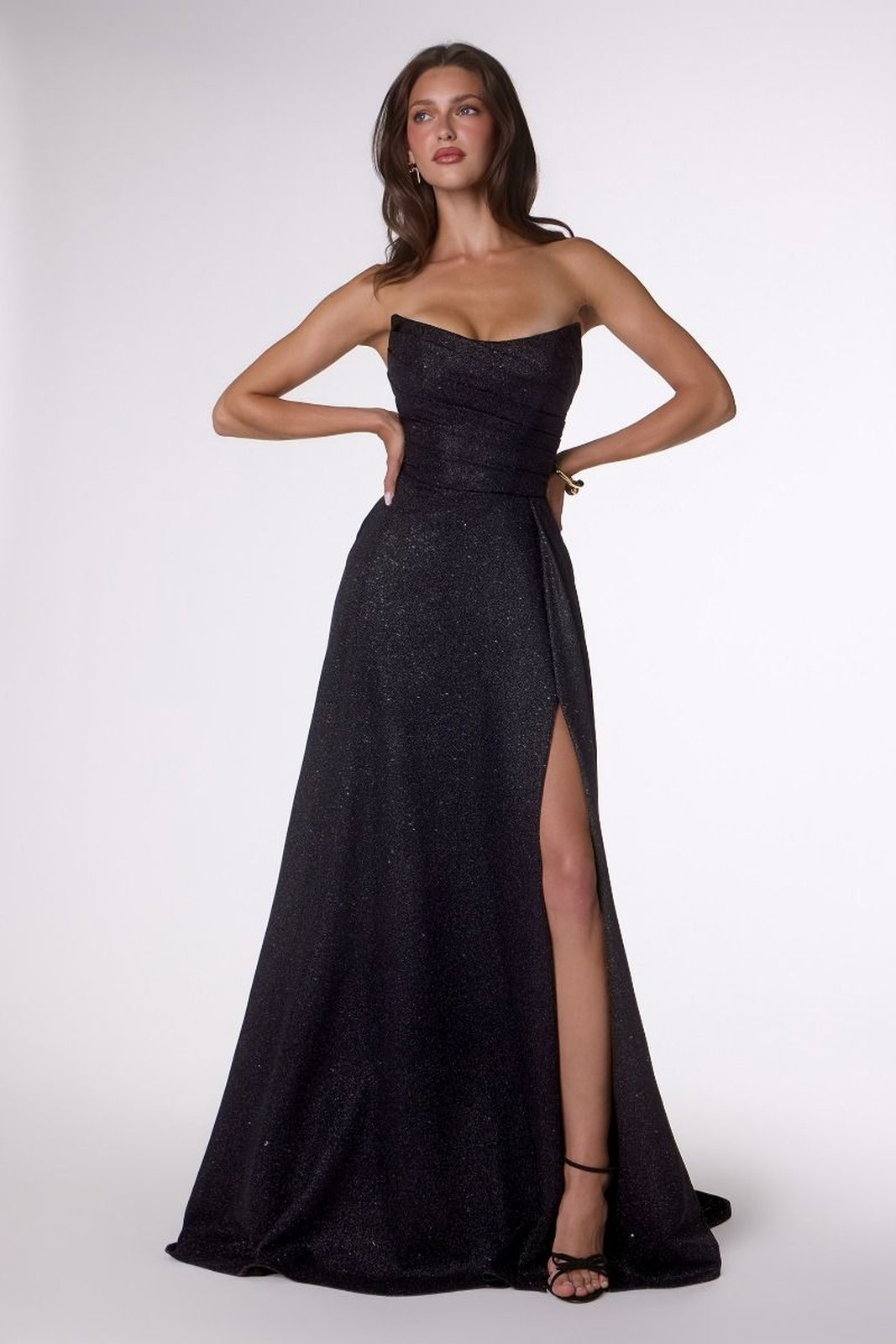 Strapless Glitter A-Line Gown
