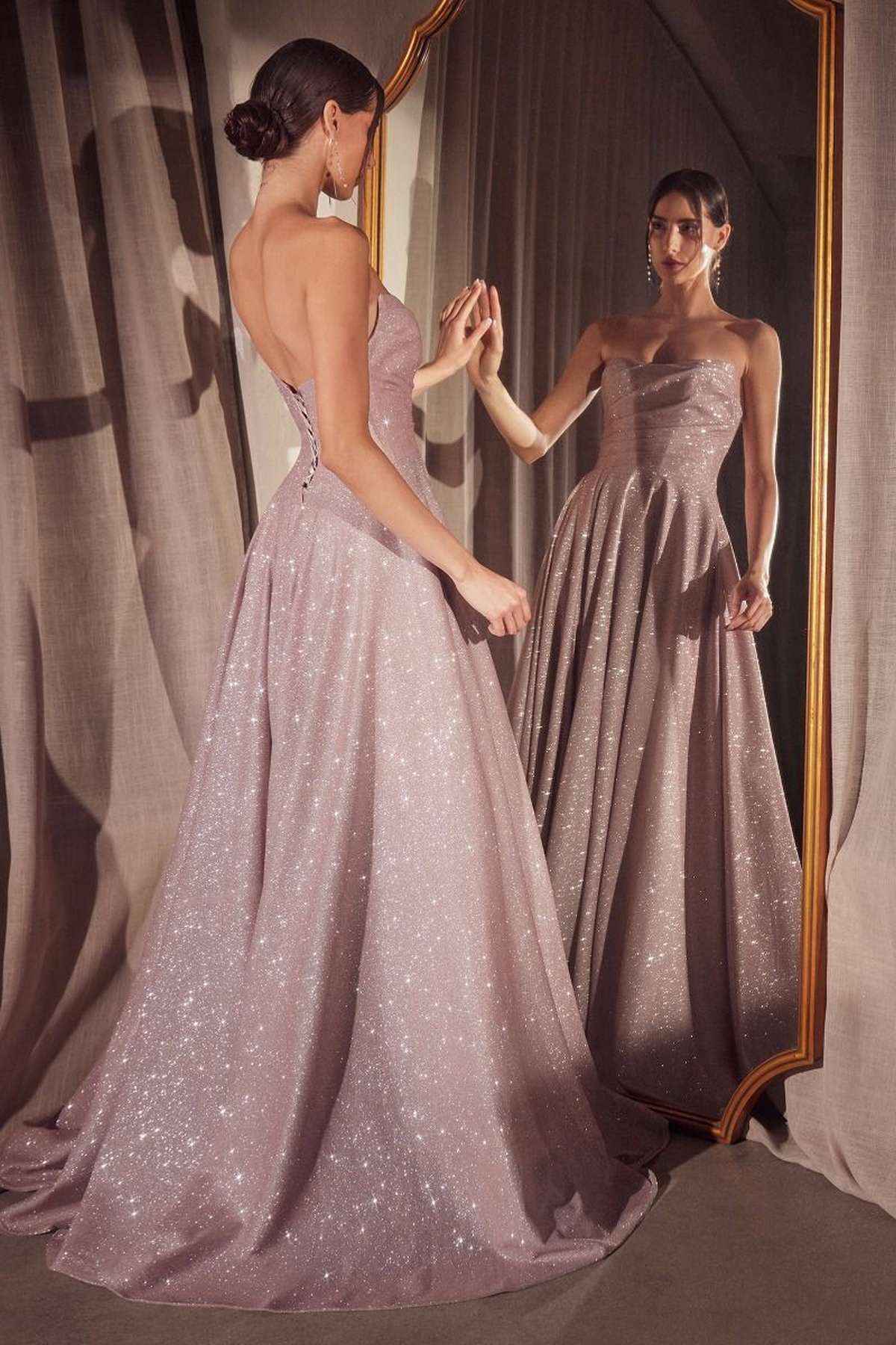 Strapless Glitter A-Line Gown