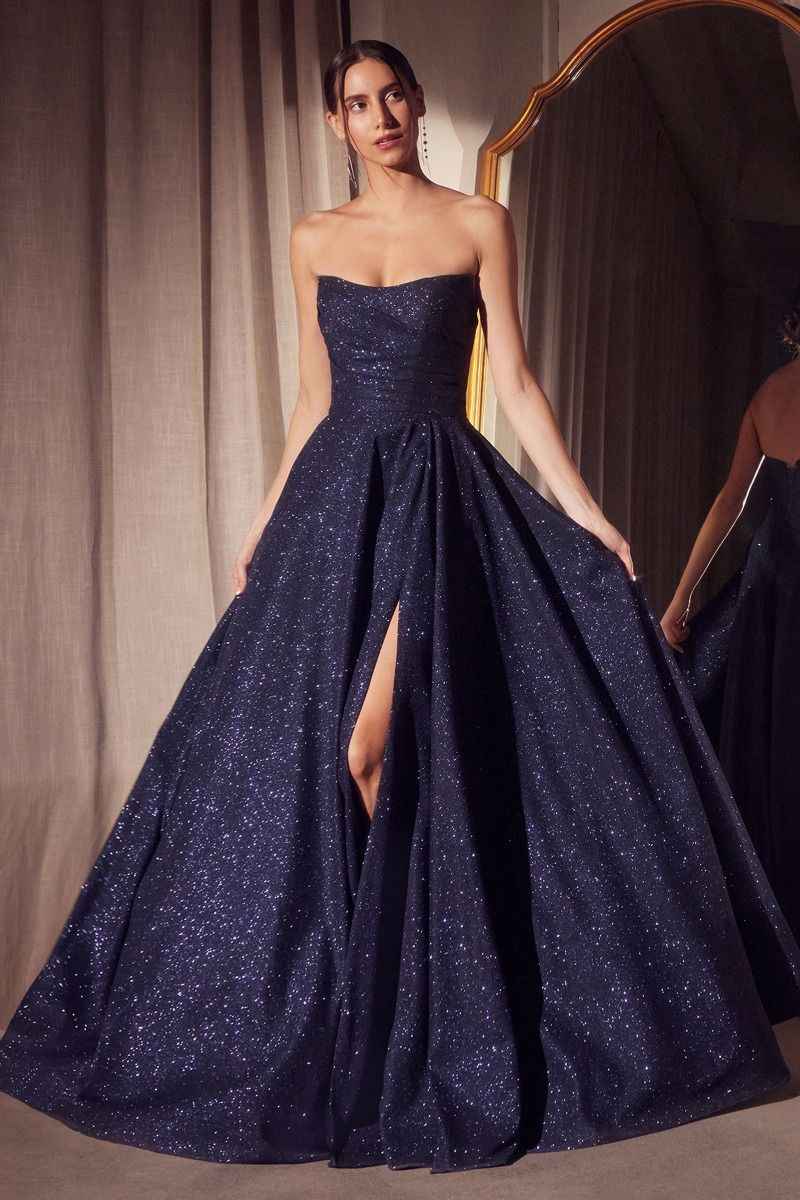 Strapless Glitter A-Line Gown