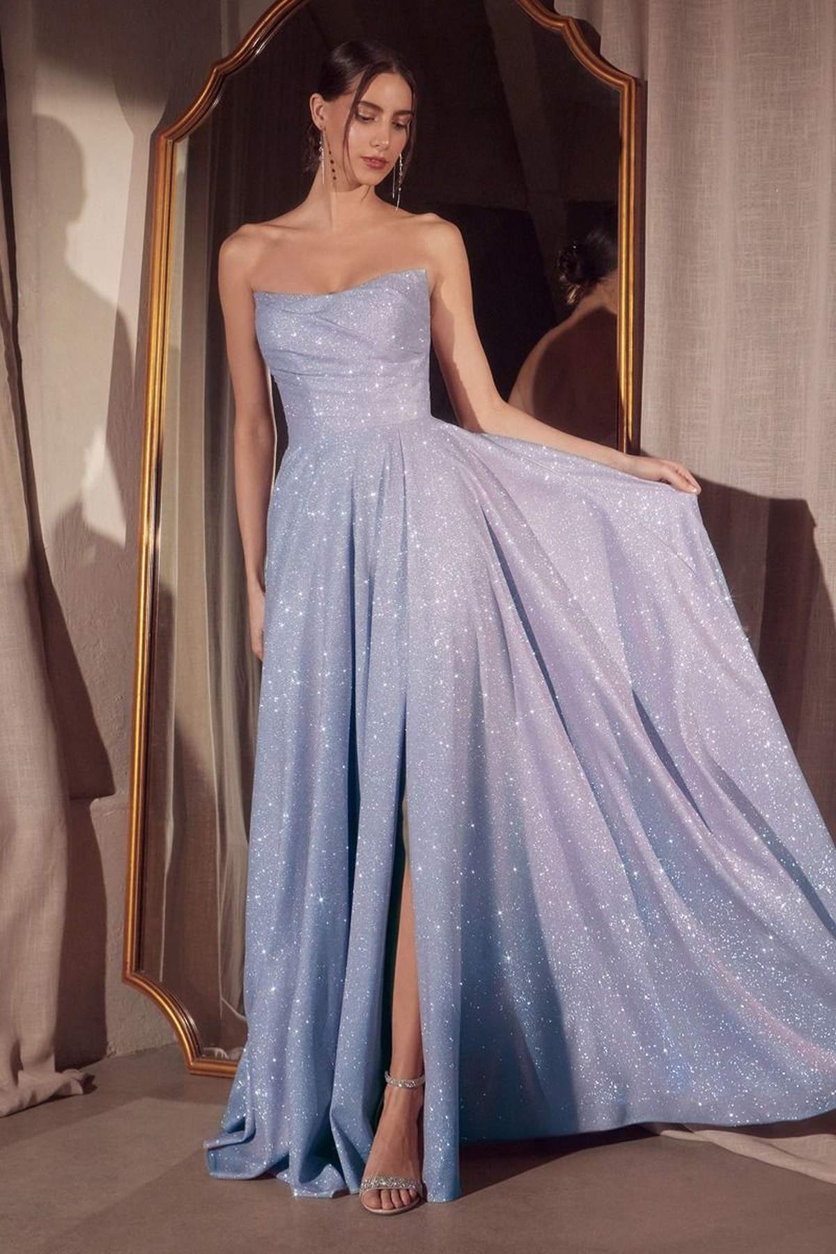 Strapless Glitter A-Line Gown
