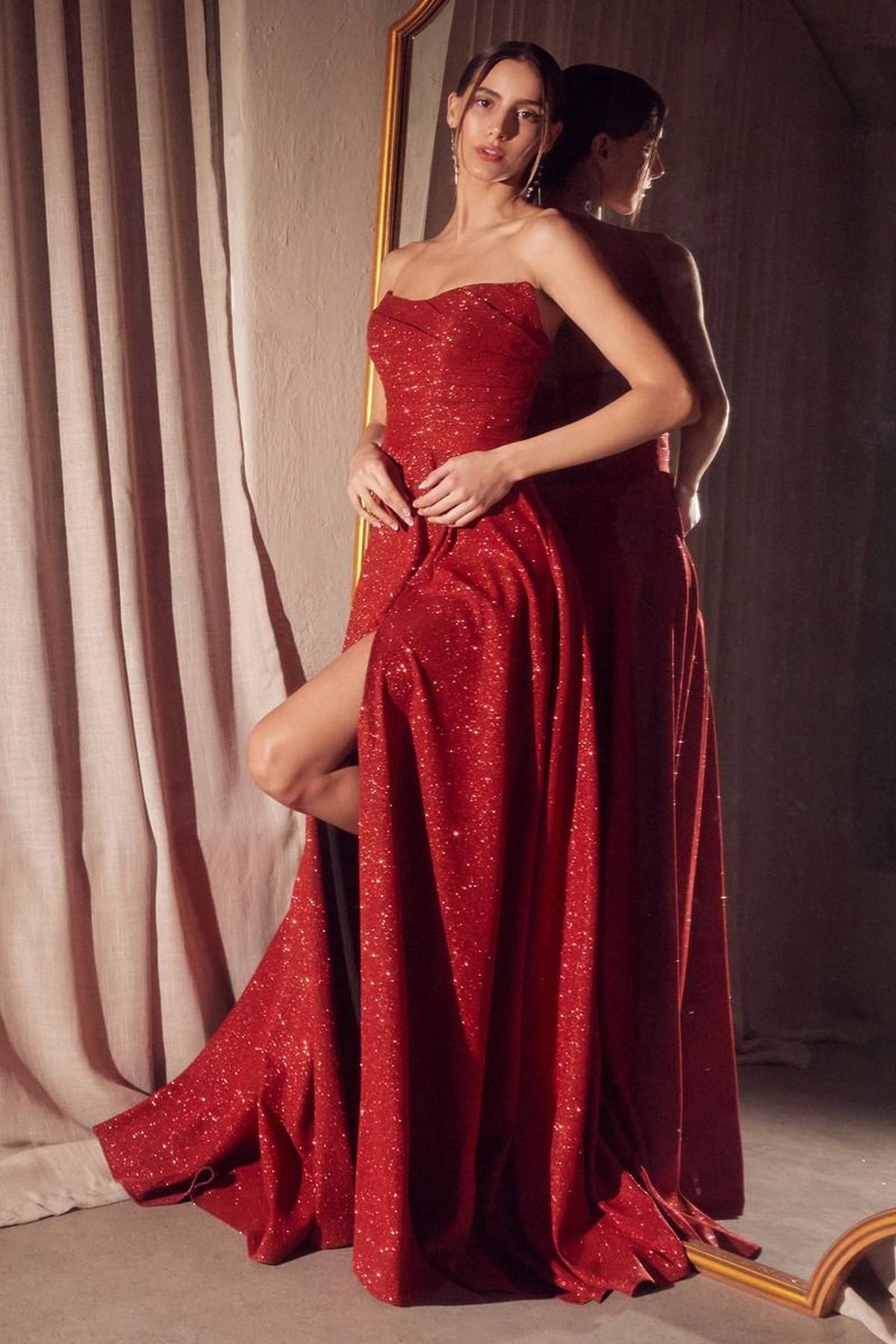 Strapless Glitter A-Line Gown